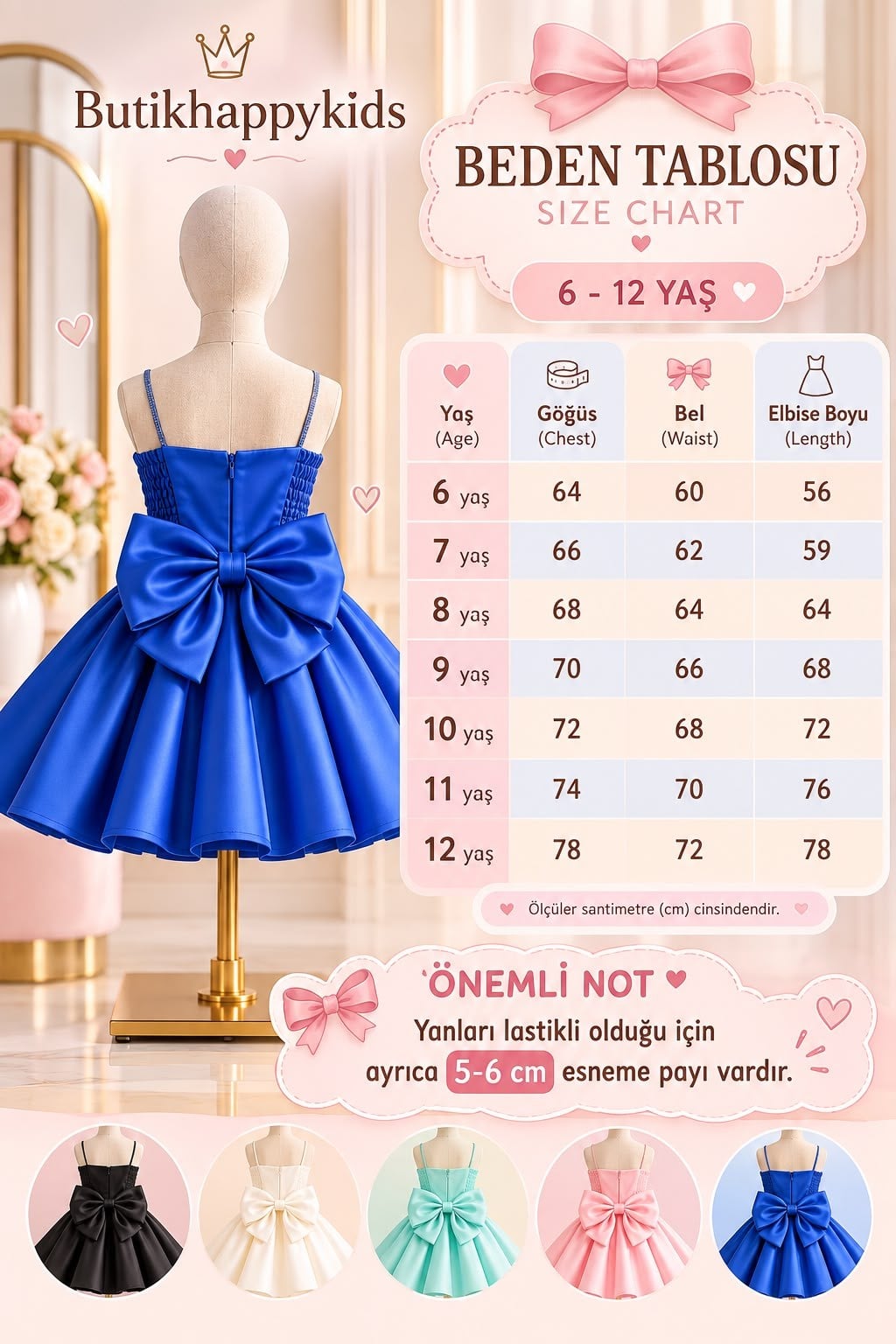 Kız Çocuk Abiye Club Saten Askılı Özel Tasarım Büyük Kurdeleli Mini Abiye Elbise  6-12 Yaş