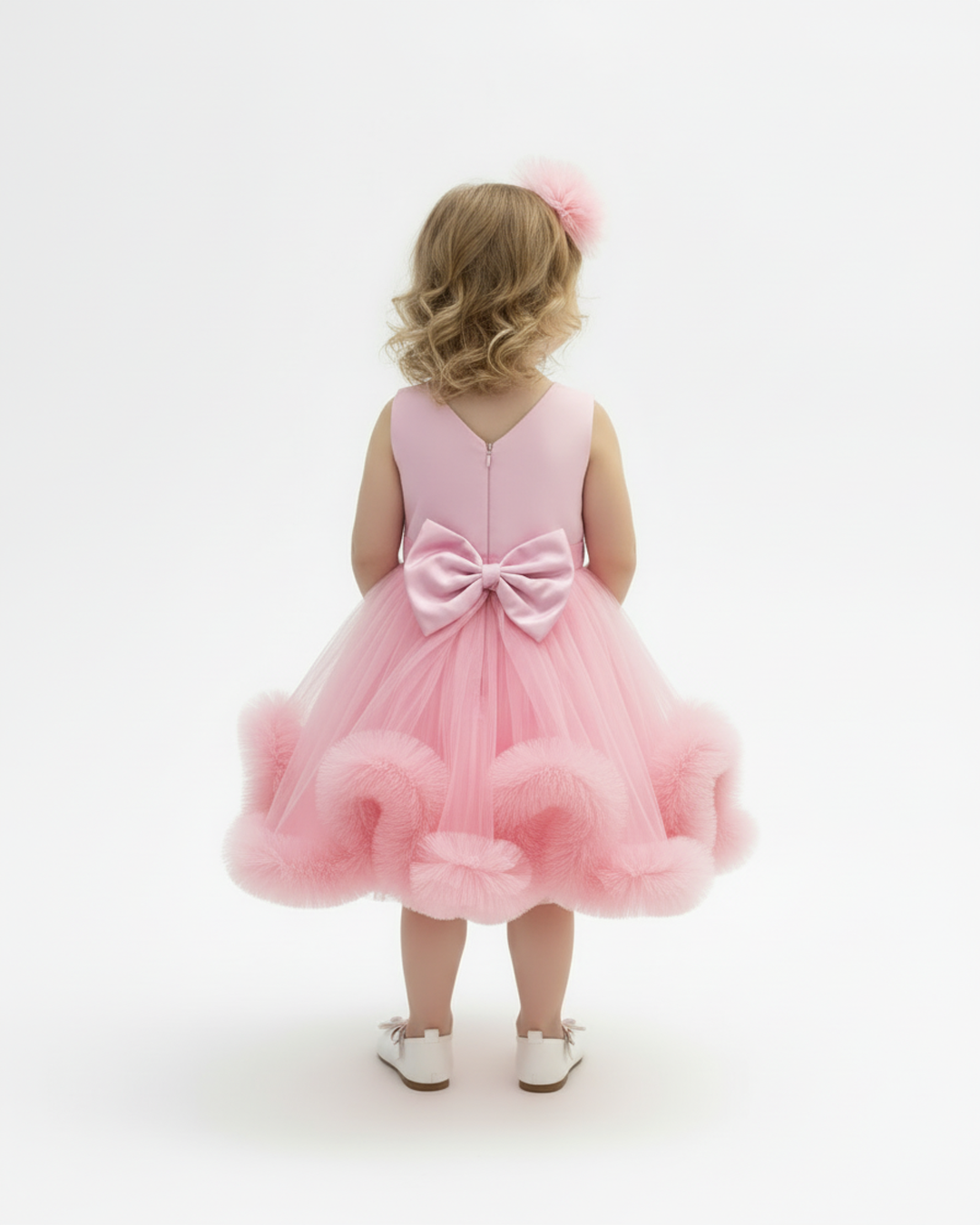 Kız Çocuk Tüllü Pembe Abiye Elbise Volanlı Etek Prenses Model Abiye Elbise 1-5 Yaş