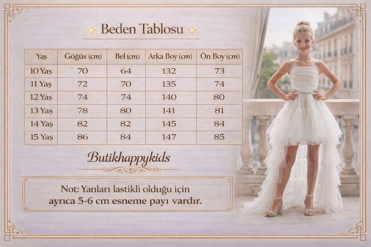 Kız Çocuk Abiye Askılı Mavi Zincir Detaylı Kat Etekli Kuyruklu Abiye Elbise 10-15 Yaş