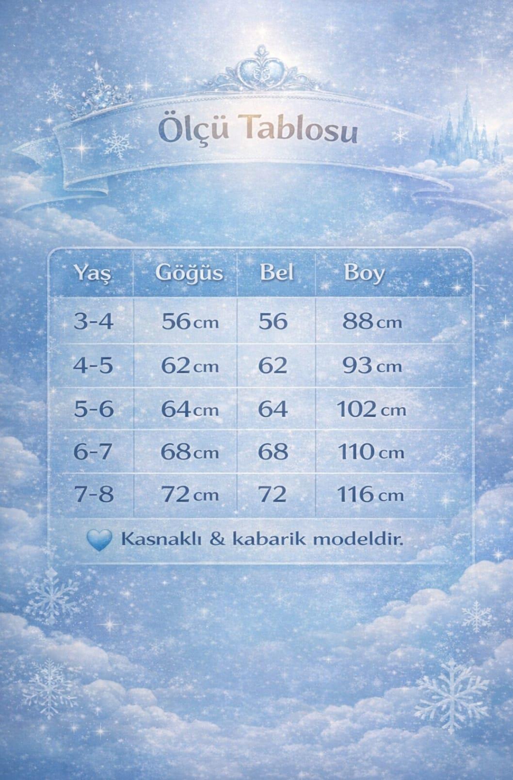 Kız Çocuk Kostüm Mavi Elsa Frozen   Düşük Omuz Detaylı Kasnaklı Kabarık Elsa Kostüm 3-8 Yaş TAÇ HEDİYELİ