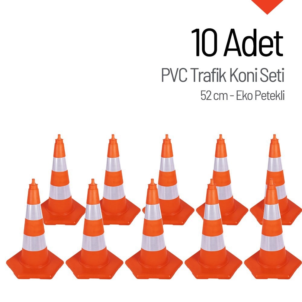 10 Adet PVC Trafik Konisi 52 cm EKO Trafik DubasıTrafik Konisi PVC 50 cm