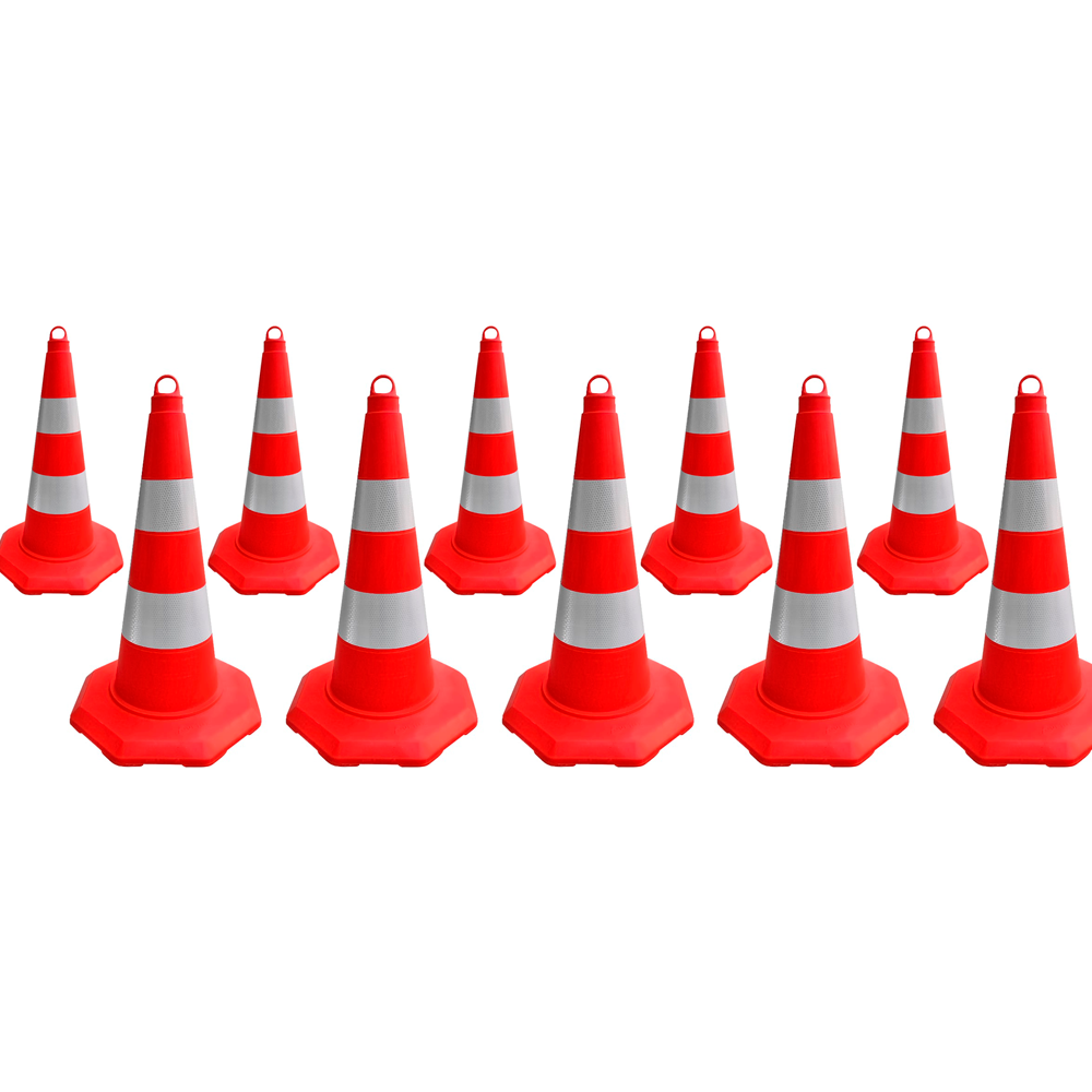 10'lu TPE Trafik Konisi Seti 52 cm Çift Reflektifli Trafik DubasıTrafik Konisi PVC 50 cm