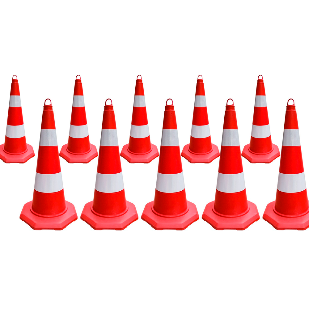 10'lu TPE Trafik Konisi Seti 70 cm Çift Reflektifli Trafik DubasıTrafik Konisi PPC 50-60-75 cm