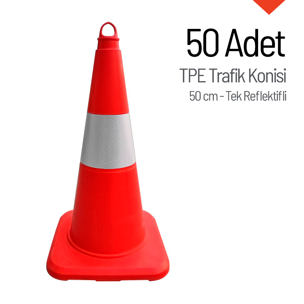 50'li TPE Trafik Konisi Seti 50 cm Tek Reflektifli Trafik DubasıTrafik Konisi PVC 50 cm