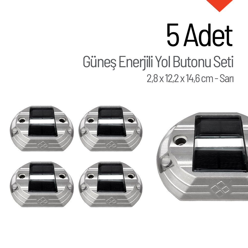 5'li Set Sarı Güneş Enerjili Yol Butonu, Solar Çakar ButonSolar Yol Butonu