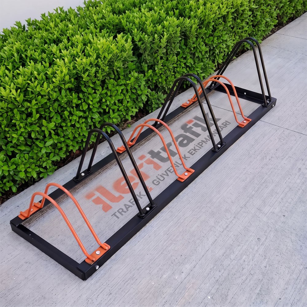 6'lı JUNIOR Bisiklet Parkı, Park Yeri Eko Çift Yönlü 150 x 40 cm SİYAH - TURUNCUBicycle Parking Racks