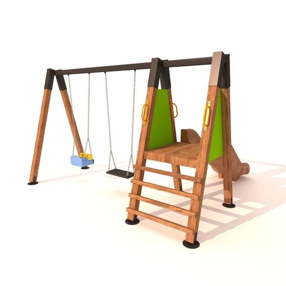 Ahşap Çocuk Parkı SG0938, Tek Kaydıraklı ve İkili Salıncaklı ModelUrban Furniture