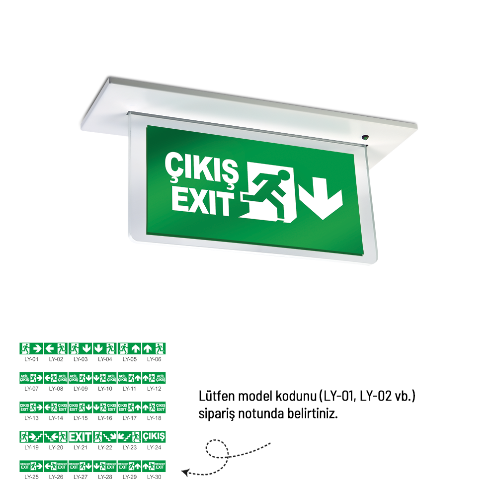 Çiftyüz Sıva Altı Acil Çıkış Yönlendirme Armatürü O Seri 70 x 310 x 130 mmSıva Altı