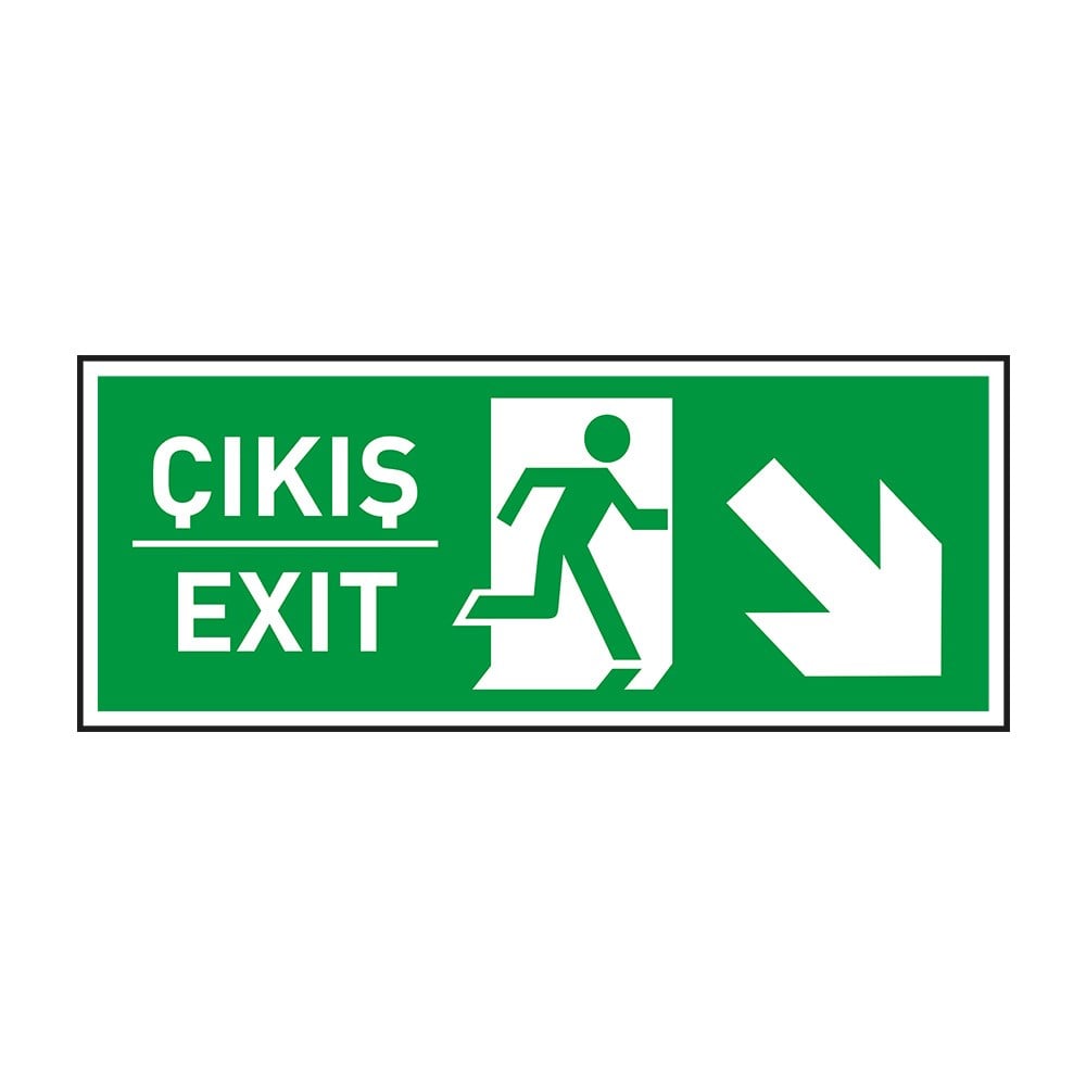 Photoluminescent ''Çıkış-Exit'' Arrow Right Down Sign
