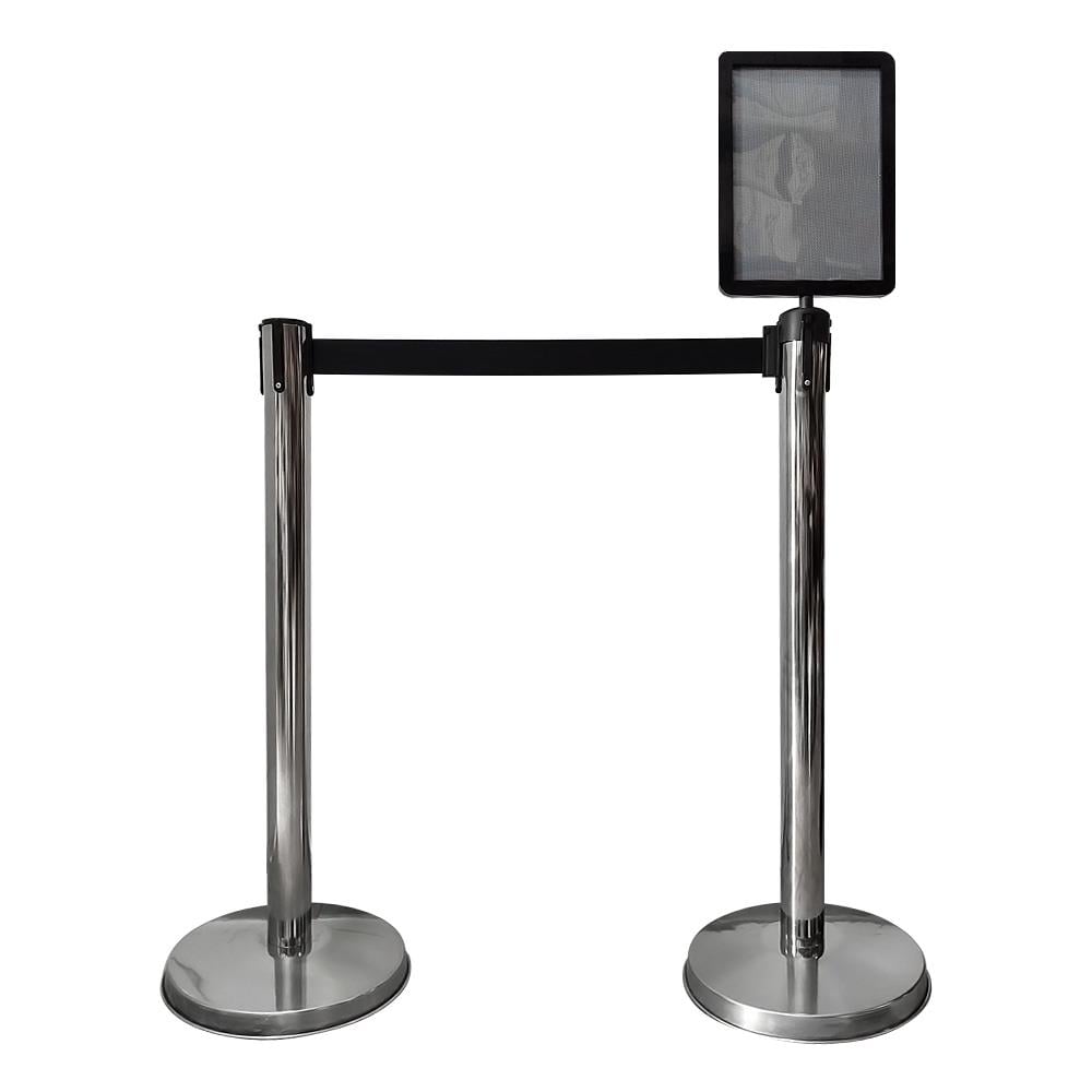 Stainless Steel Retractable Belt Barrier Set with Information Signage
