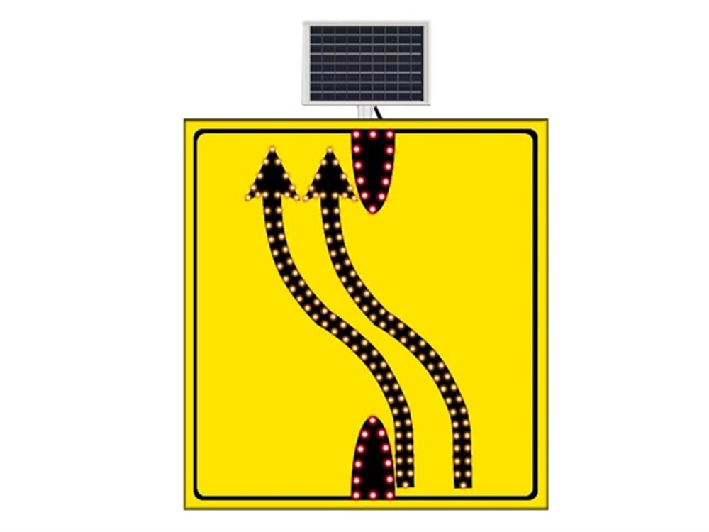 Solar ''Dual Lane End Merge Left'' Sign 110 x 120 cm