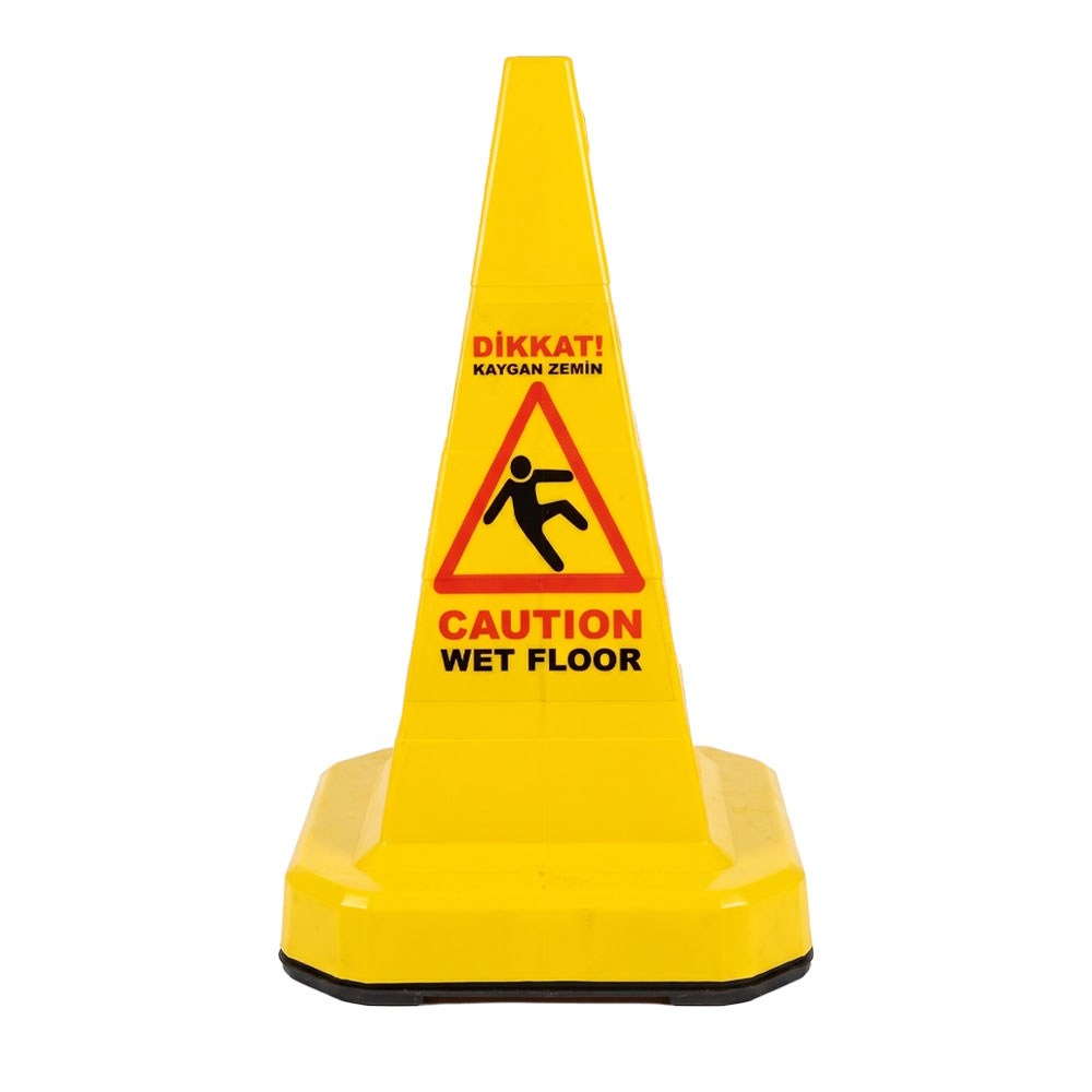 Kaygan Zemin Uyarılı Sarı Ağırlıklı 60 cm Trafik DubasıPPC Traffic Cones 50-60-75 cm