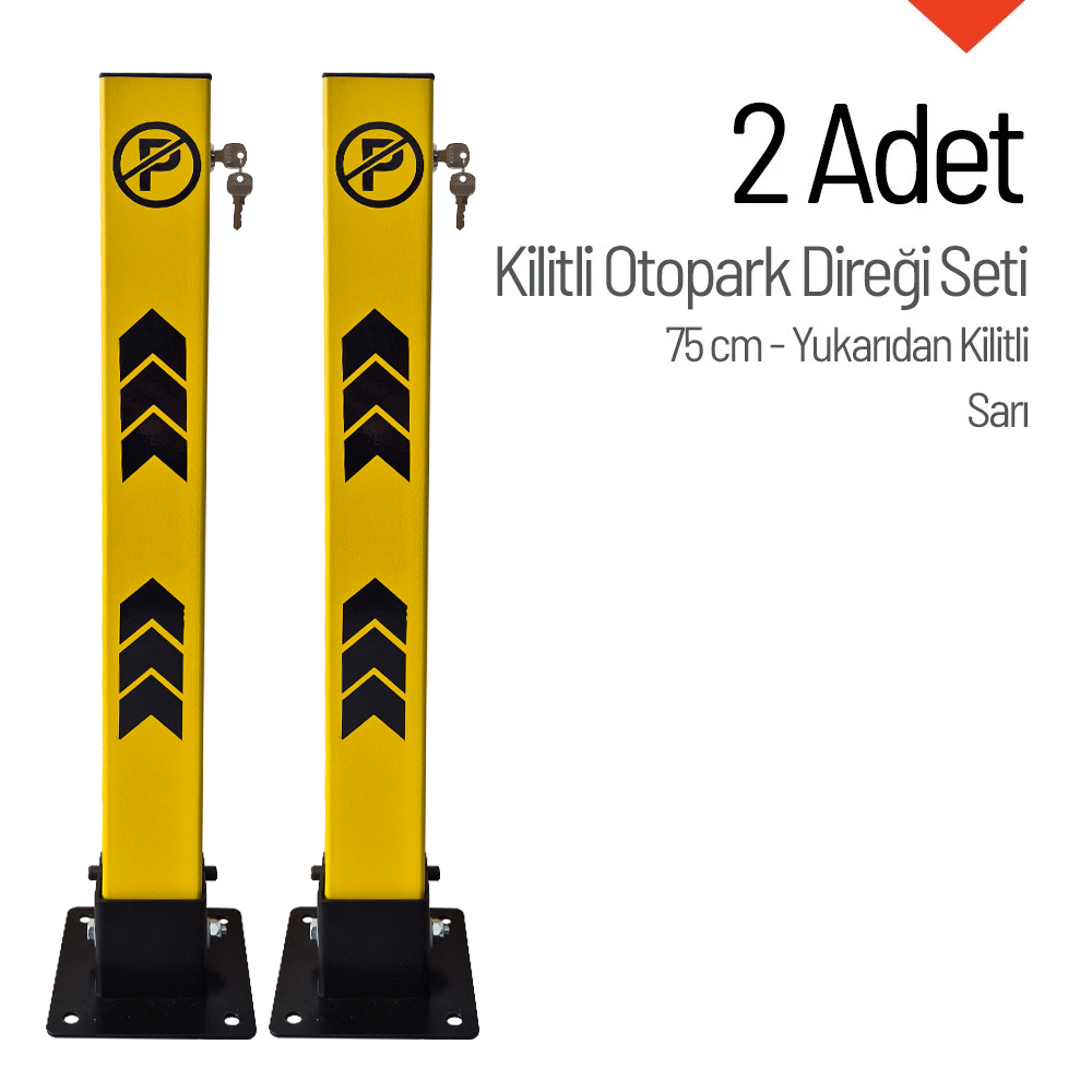 2- Pack Folding Parking Post with Integral Lock 75 cm, YellowLocking Parking Posts