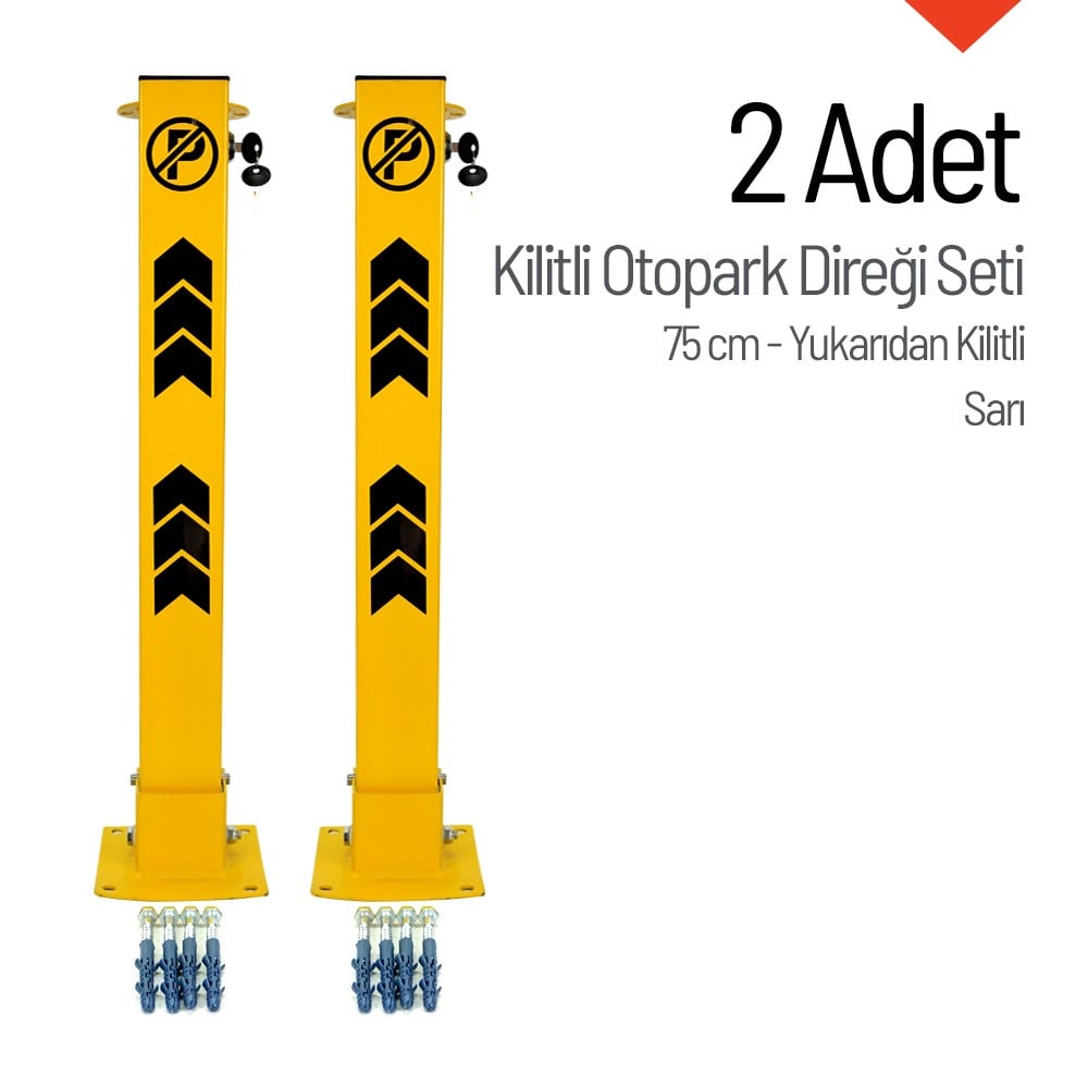 2- Pack Folding Parking Post with Integral Lock 75 cm, Yellow