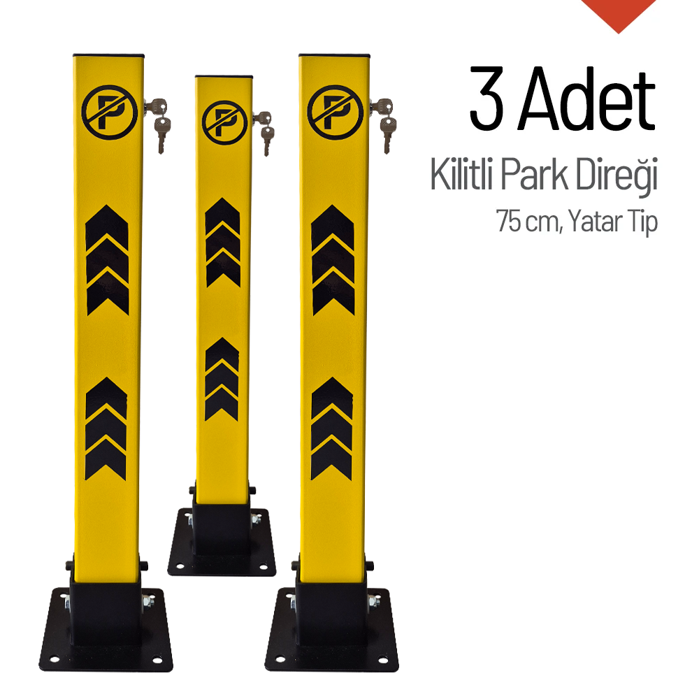 Kilitli Otopark Direği 75 cm, Yatar Tip Park Bariyeri 3 AdetLocking Parking Posts