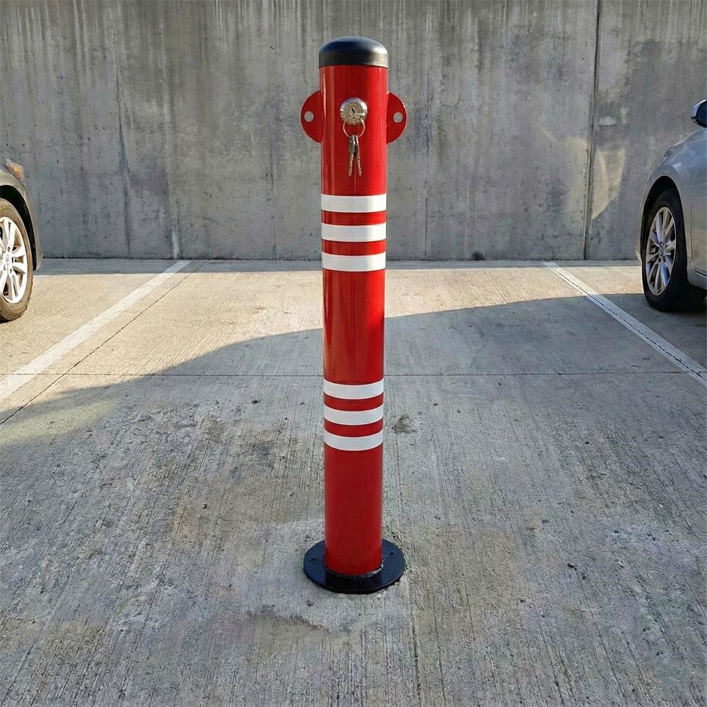 Krımızı Kilitli Otopark Direği 70 cm, Çıkan Tip Ankrajlı Park BariyeriKilitli Park Direkleri