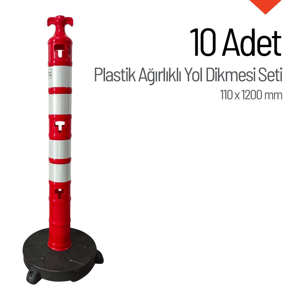 Plastik Ağırlıklı Yol Dikmesi 110x1200 mm 10'lu SetUyarı Dikmesi
