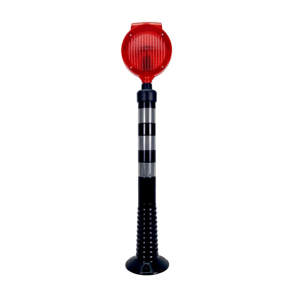 Delineator Set with Solar Red Round Flasher-Black