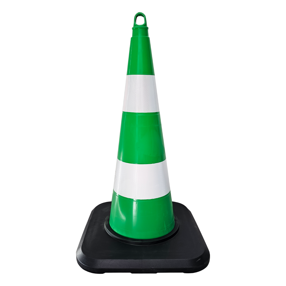 TPE Yeşil Trafik Konisi 75 cm Ağırlıklı Çift Reflektifli Trafik DubasıTrafik Konisi PVC - TPE 75 cm