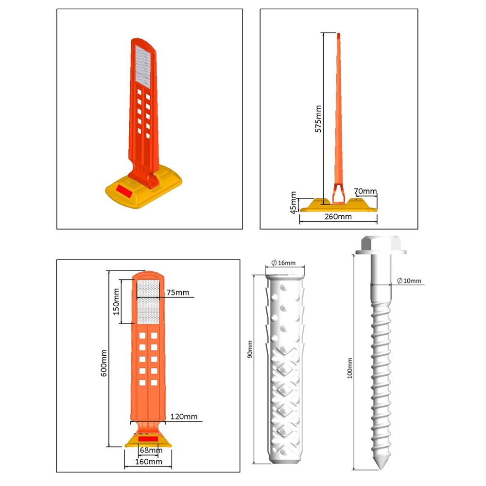 Road Stud with Reflective Signboard 26x16x60 cmPlastic Lane Channelizers