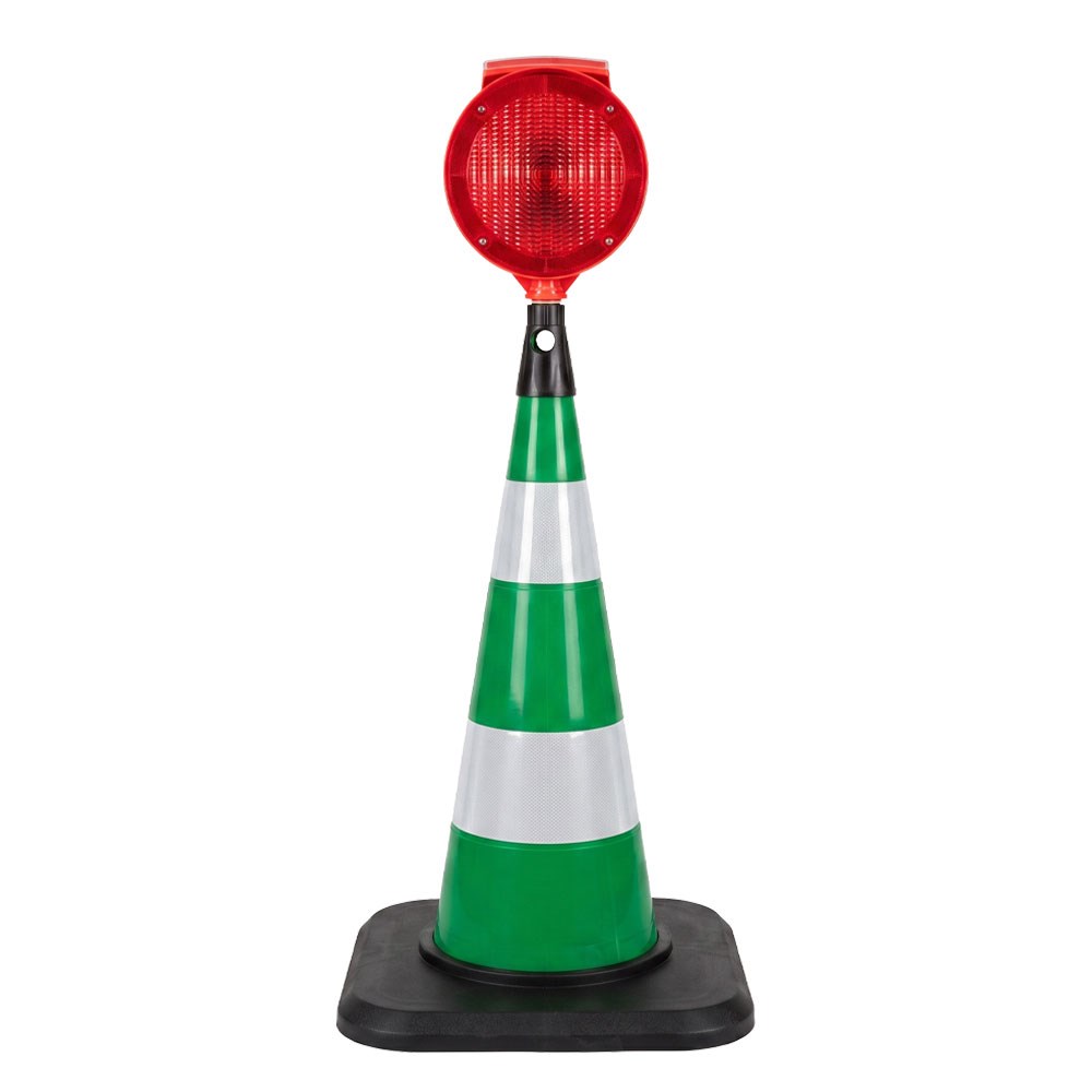 Yuvarlak Solar Kırmızı Flaşörlü Ağır Taban 75 cm Yeşil Trafik Konisi SetiTraffic Cones Sets