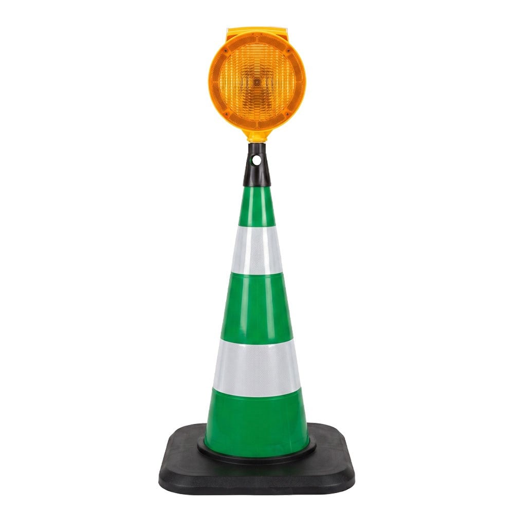 Yuvarlak Solar Sarı Flaşörlü Ağır Taban 75 cm Yeşil Trafik Konisi SetiTraffic Cones Sets