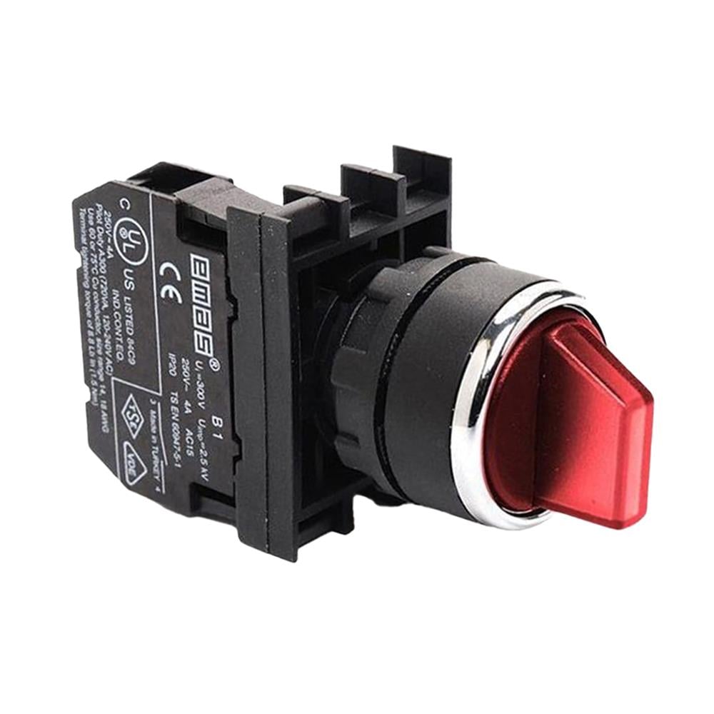 Emas B100SL20K B Serisi Plastik 1NO (0-I) 60° Seçici Kalıcı Işıklı Kırmızı 22 mm Buton