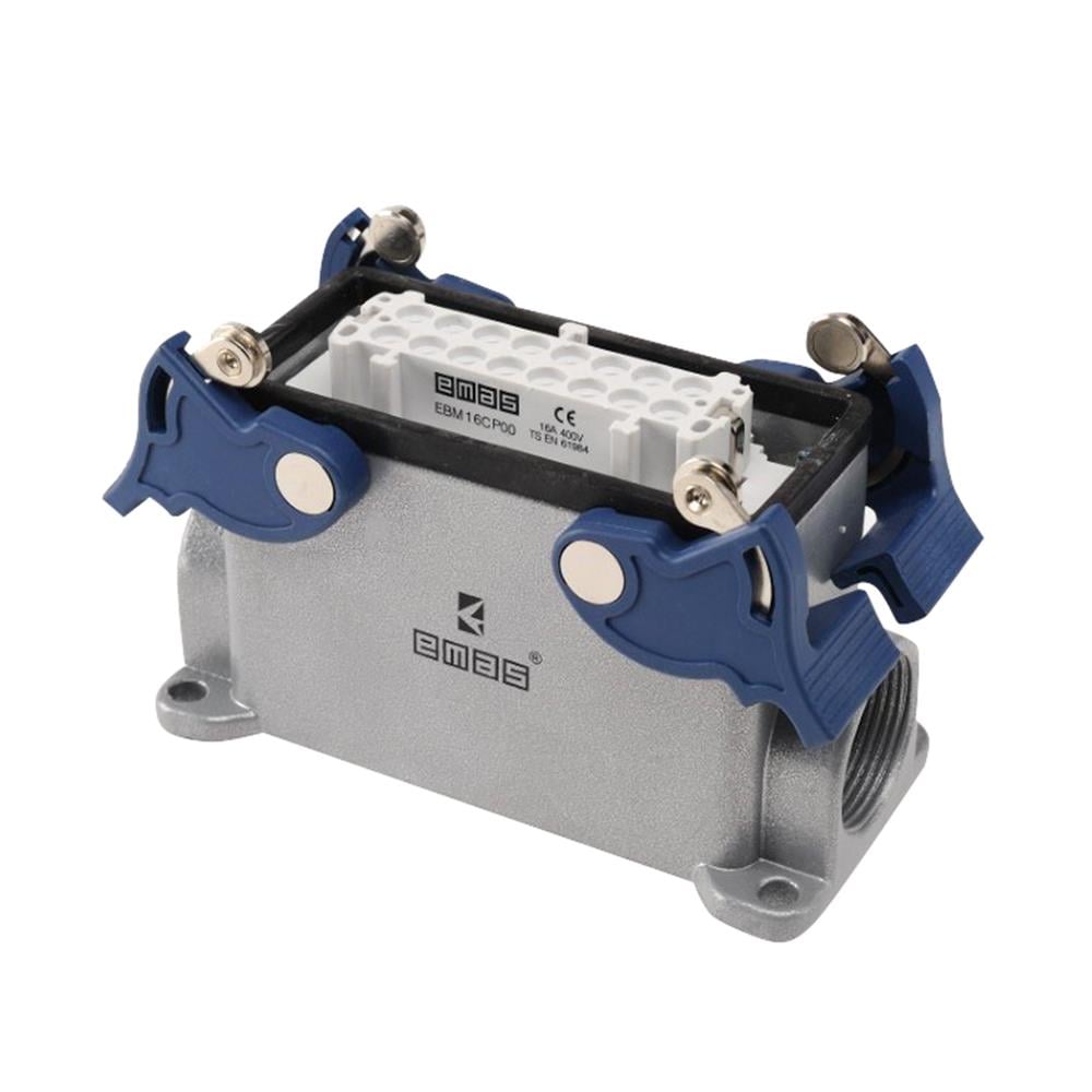 Emas EBM16PD14 Metal 16 Kontak Duvar Tipi Priz 16A Yandan Girişli 4 Mandallı