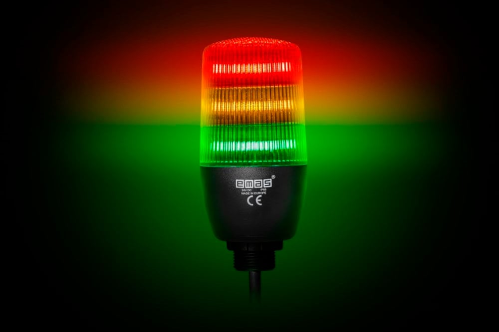 Emas IF5T024ZM05 IF Serisi Üç Katlı 24V AC/DC Buzzerlı Sabit Anahtar Kontrollü M22 Vidalı LED İkaz 55mm
