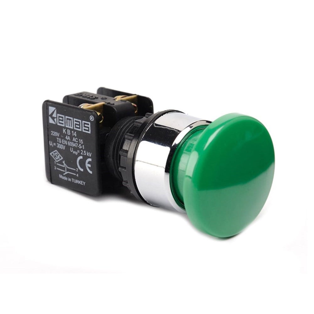 Emas KB14MY KB Serisi Plastik 1NO+1NC Yaylı 40 mm Mantar Yeşil 22 mm Buton