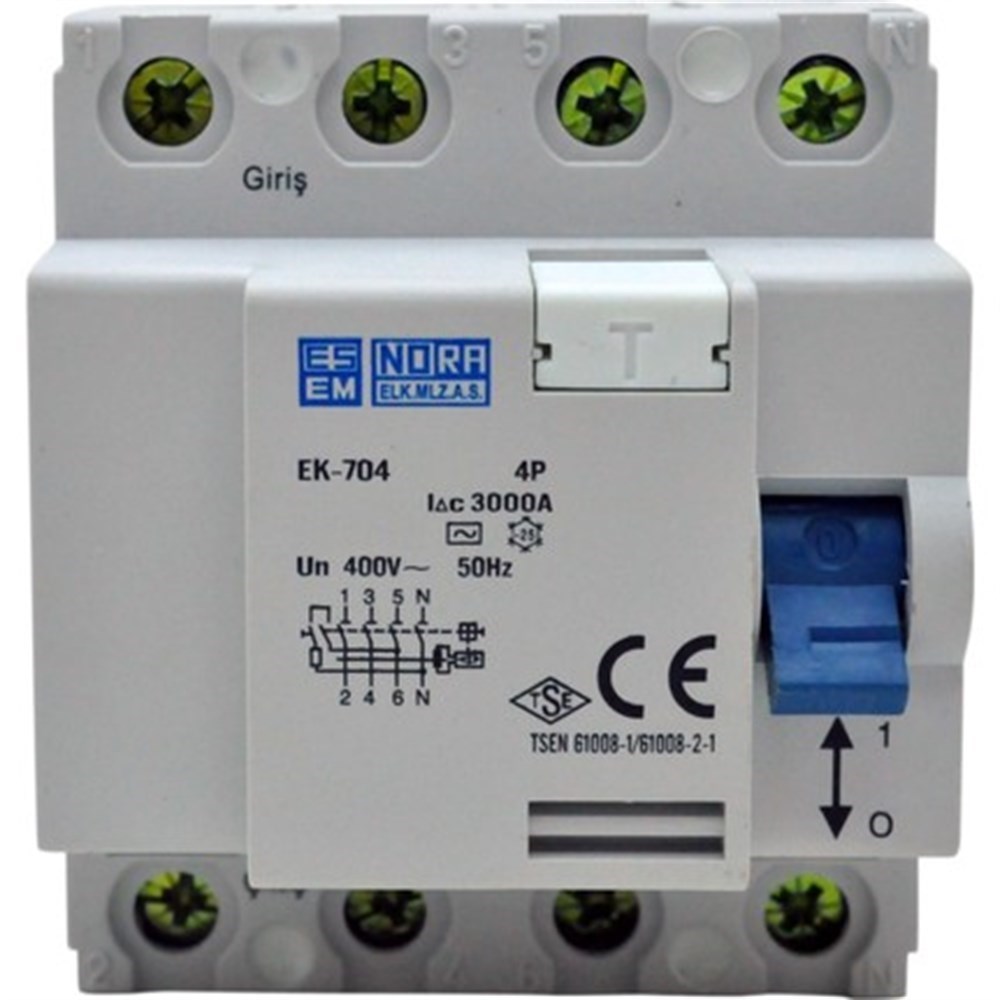 Esem EK-834 4P 6 kA 300 mA 63 A Kaçak Akım Koruma Rölesi