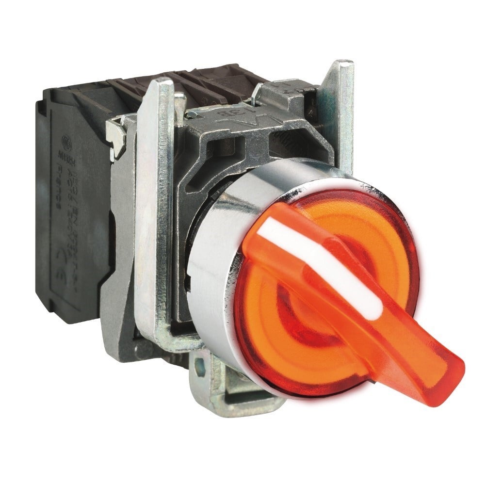 Schneider XB4BK125B5 Turuncu Eksiksiz Işıklı Mandal Buton Ø22 2 Konumlu Sabit 1Na+1Nk 24V
