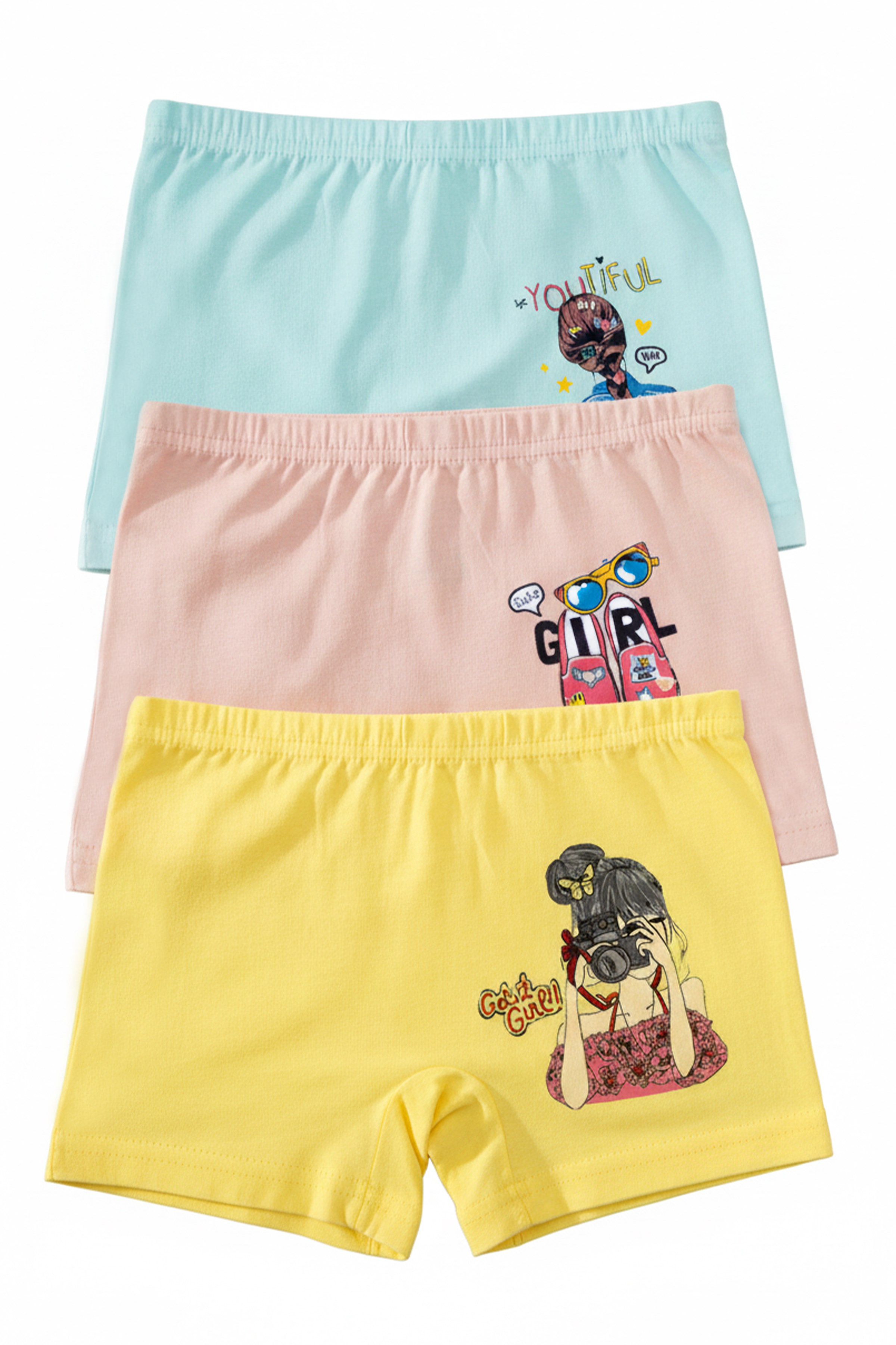 Öts Kız Çocuk 3'lü Pamuklu Boxer Baskılı Günlük Klasik Model (8701-3)