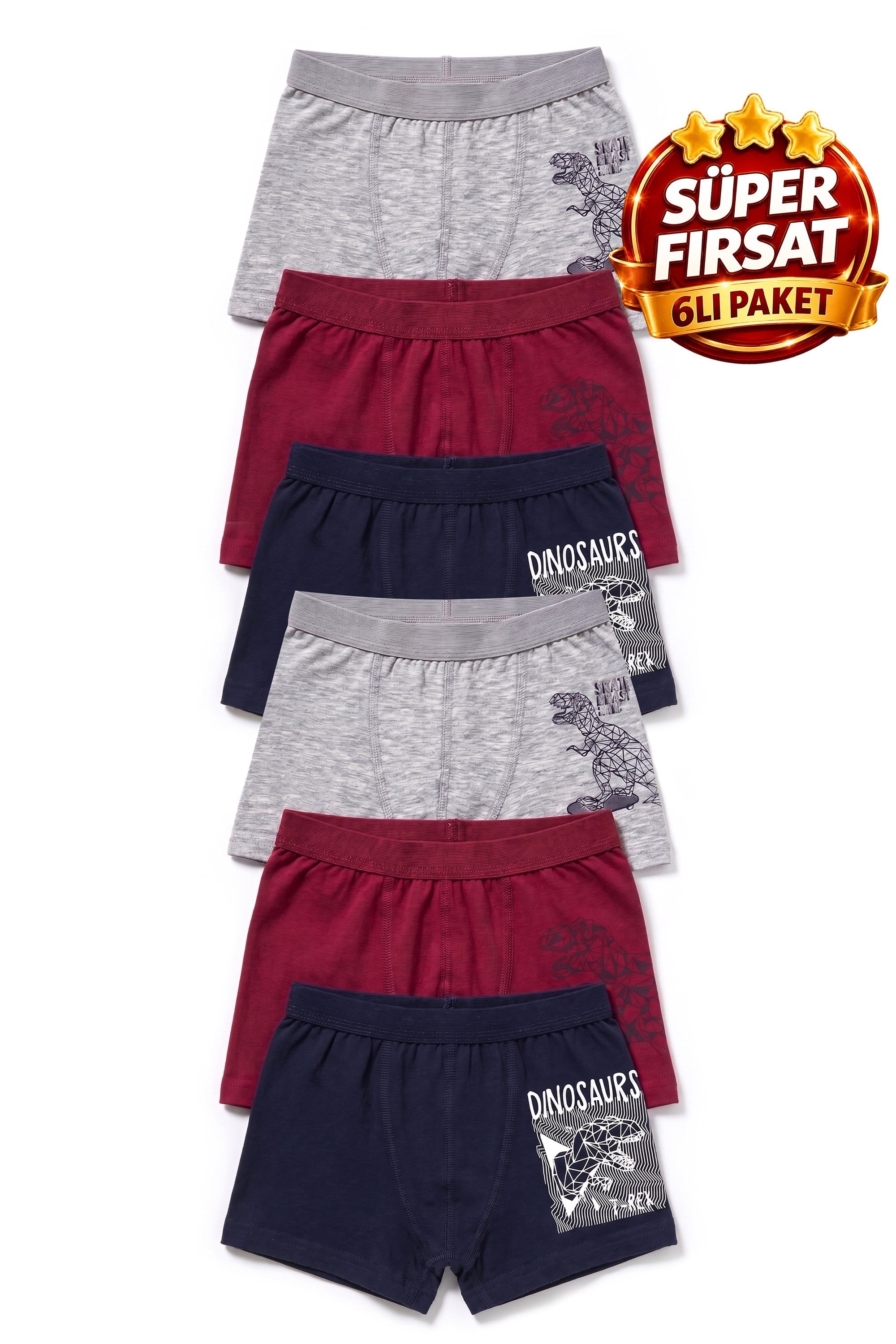 Öts Erkek Çocuk 6'lı Pamuklu Boxer Baskılı Ergonomik Tasarım (7384-6)