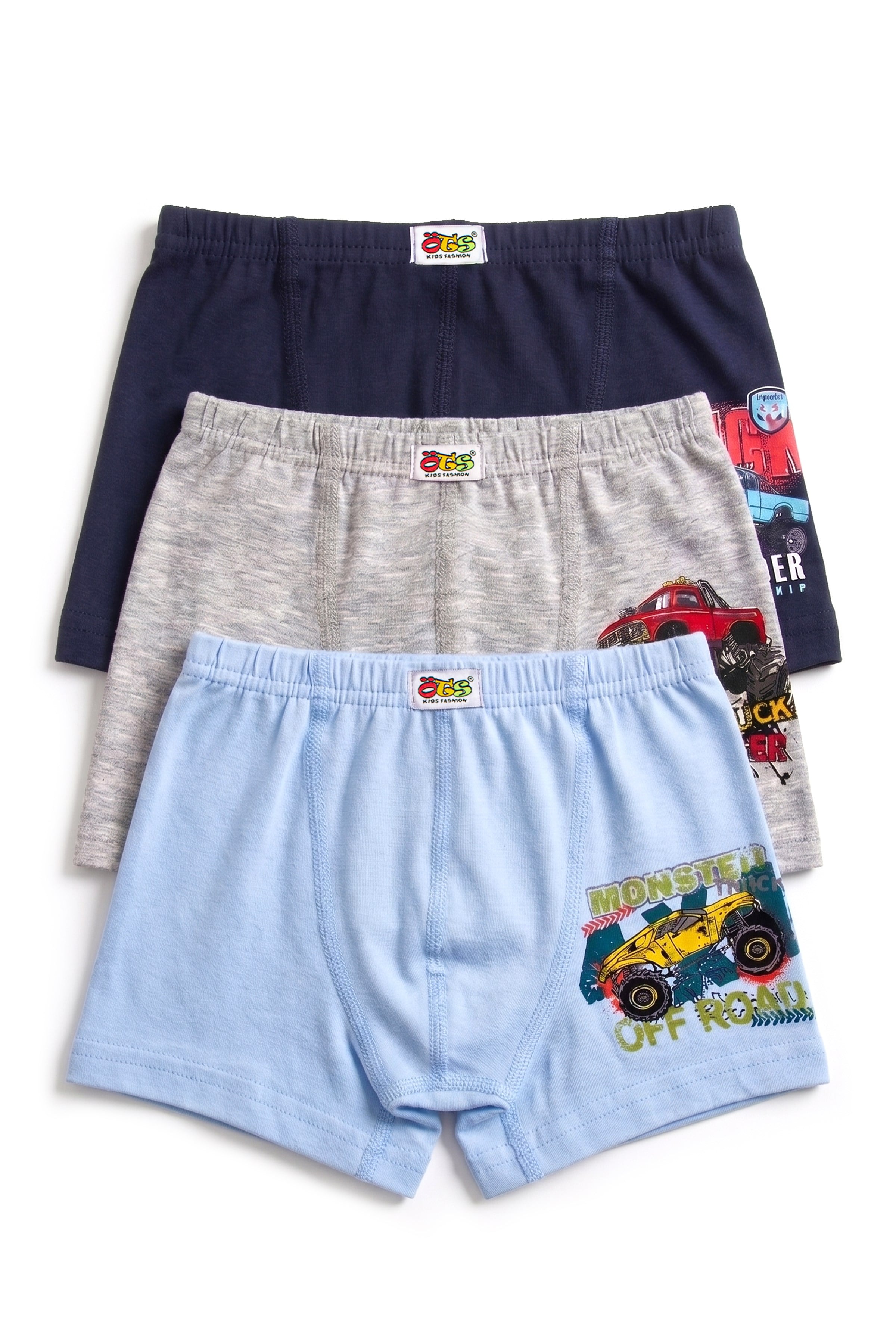 Öts Erkek Çocuk 3'lü Pamuklu Boxer Baskılı Ergonomik Tasarım (7396-3)