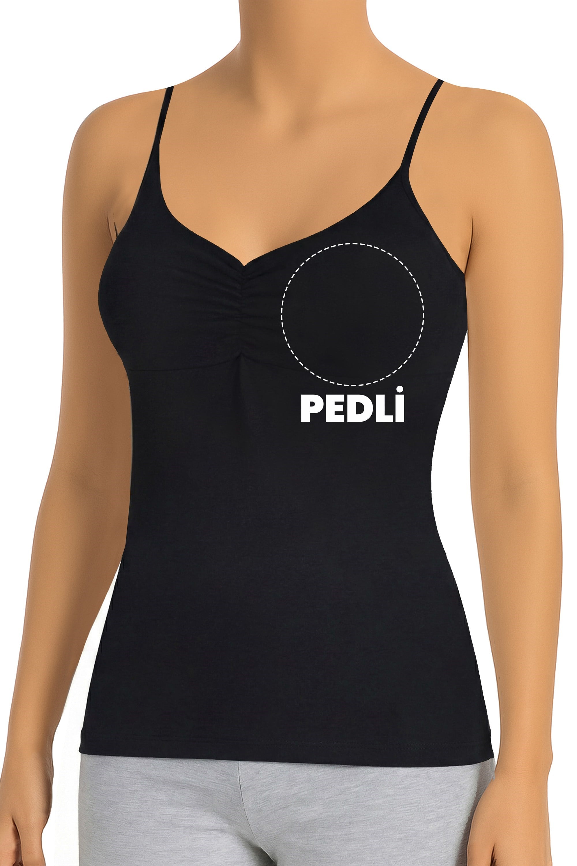 Öts Kadın Atlet Büzgülü İp Askılı Çıkarılabilir Pedli (%96 Pamuk - %4 Elastan)