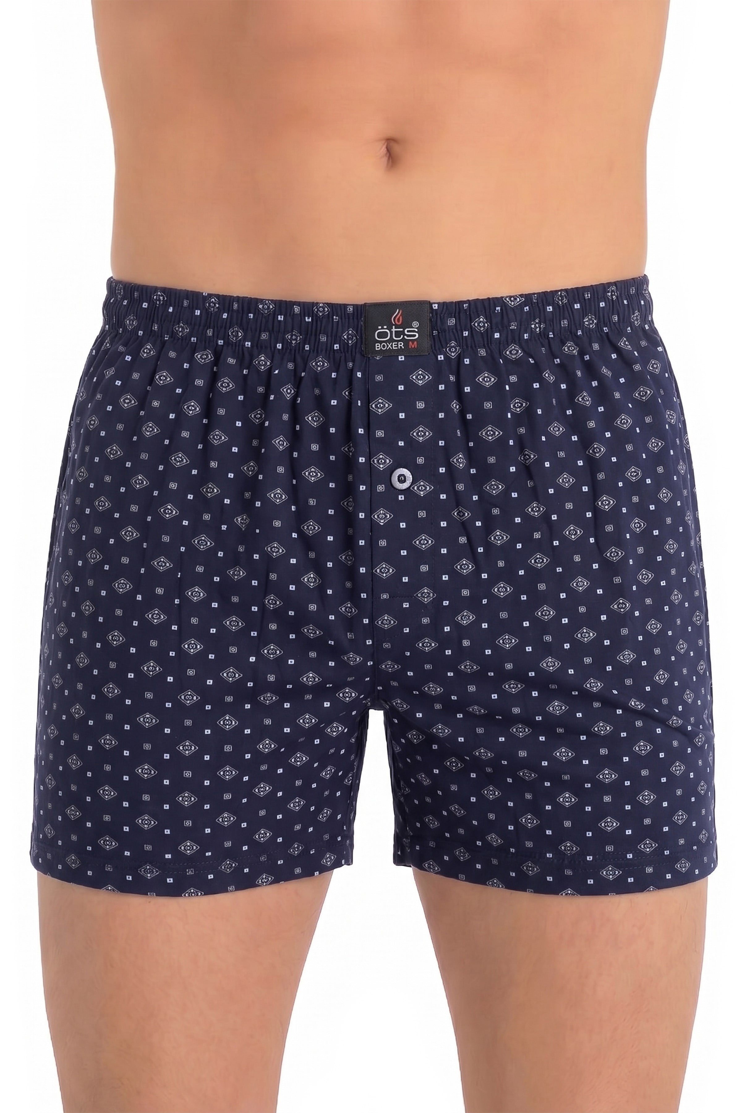 Öts Erkek Boxer Desenli, Düğmeli (%100 Pamuk)