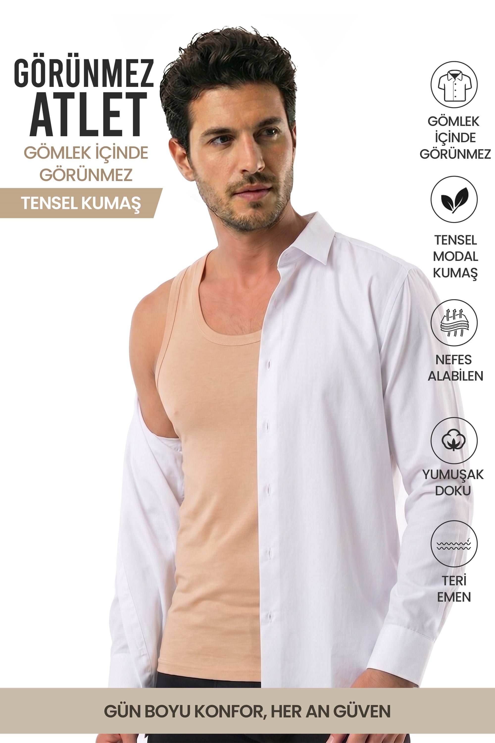 Öts Erkek Tekli Modal Atlet Görünmez Ten Rengi Nefes Alan Doku (1170)
