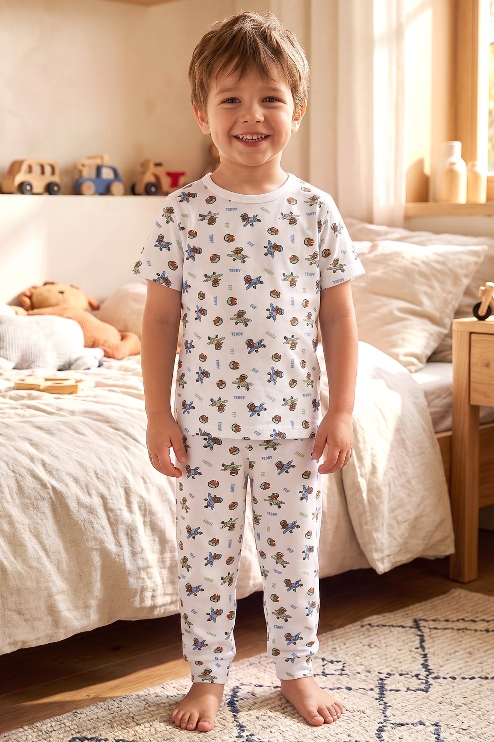 ÖTS Erkek Çocuk Pijama Takım - Kısa Kol, Uzun Alt - Traktör Desenli   - 374003