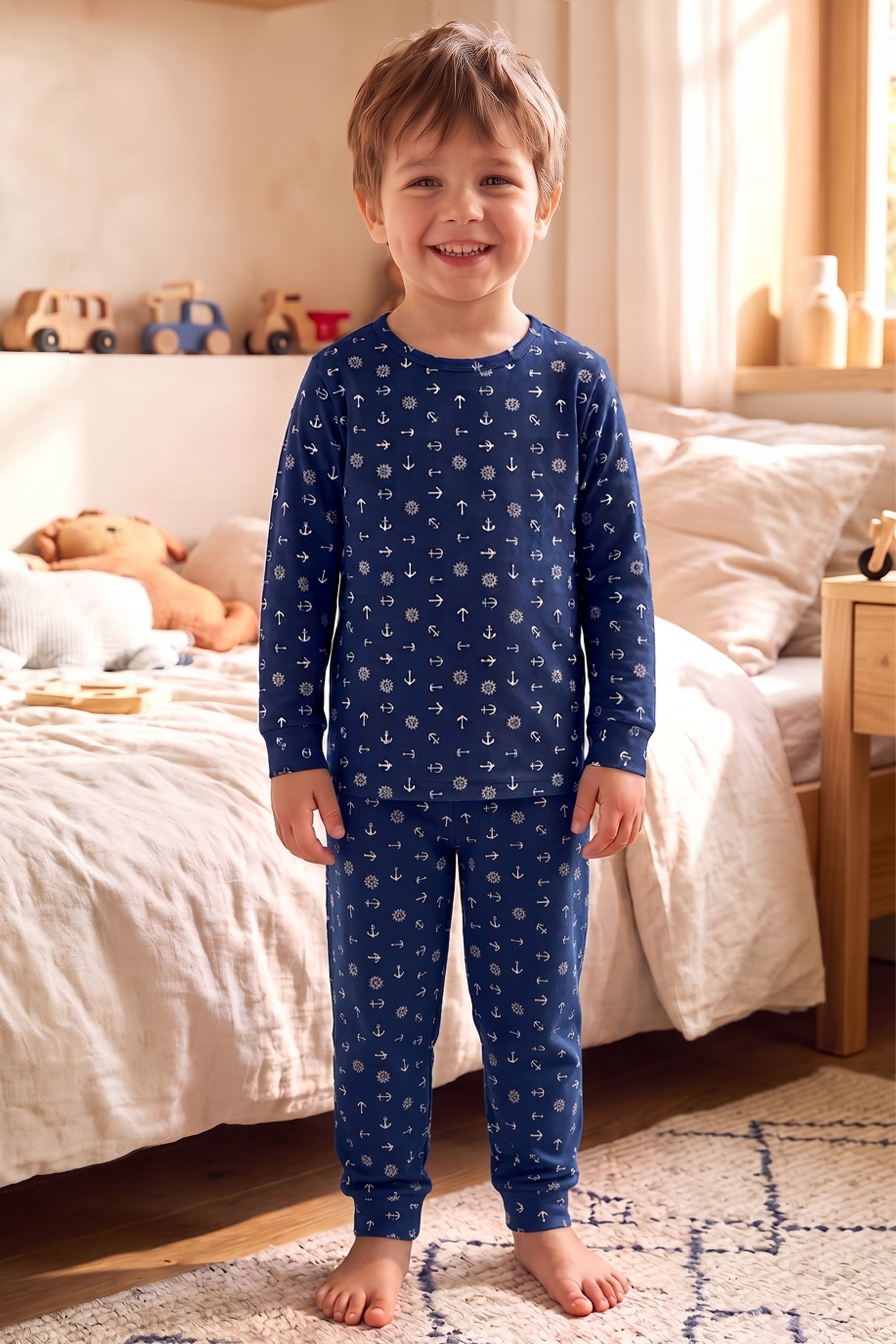 Öts Erkek Çocuk Tekli Pamuklu Pijama Uzun Kol Uzun Alt Desenli Nefes Alan Rahat Kesim (374011)