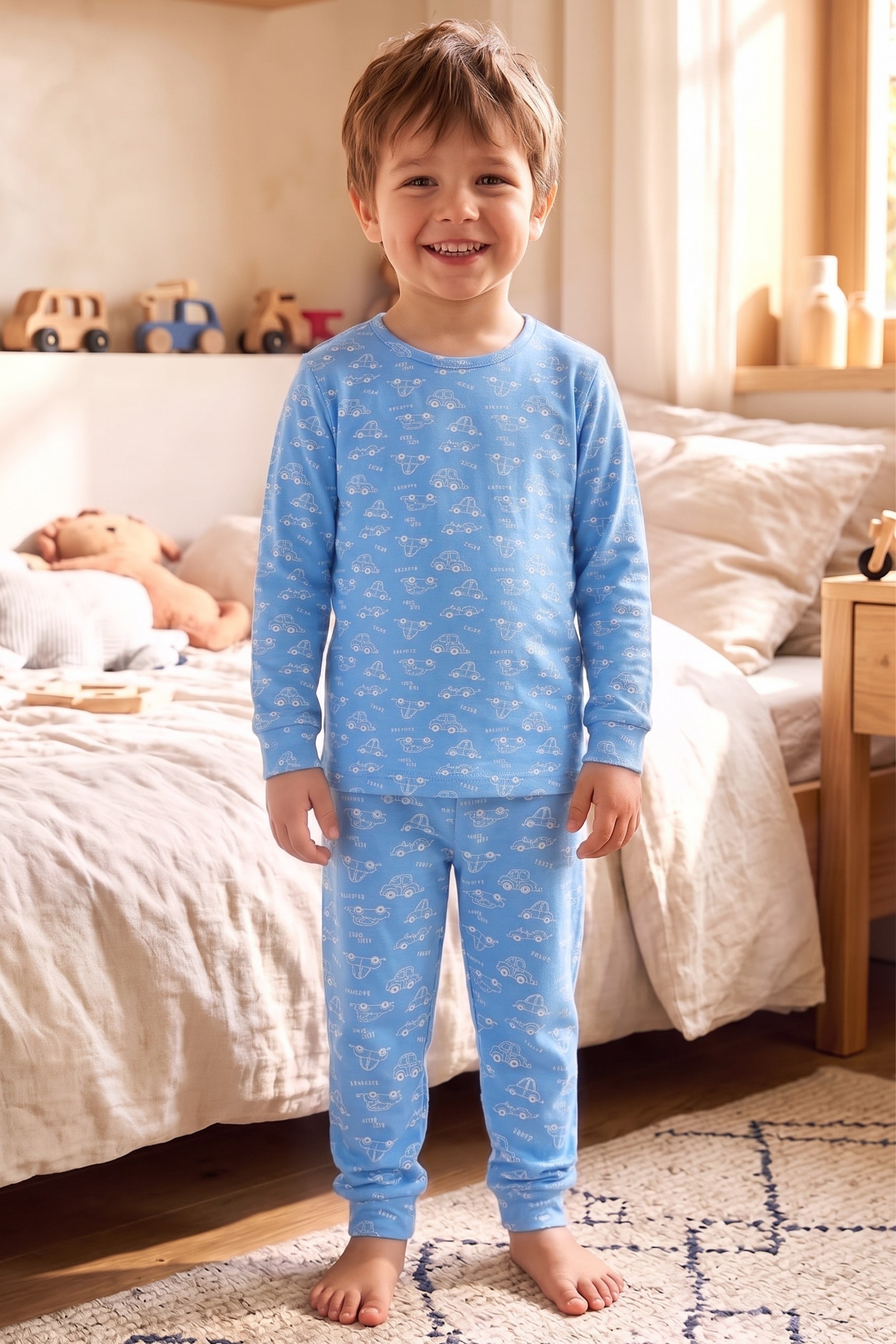 Öts Erkek Çocuk Tekli Pamuklu Pijama Uzun Kol Uzun Alt Desenli Nefes Alan Rahat Kesim (374012)