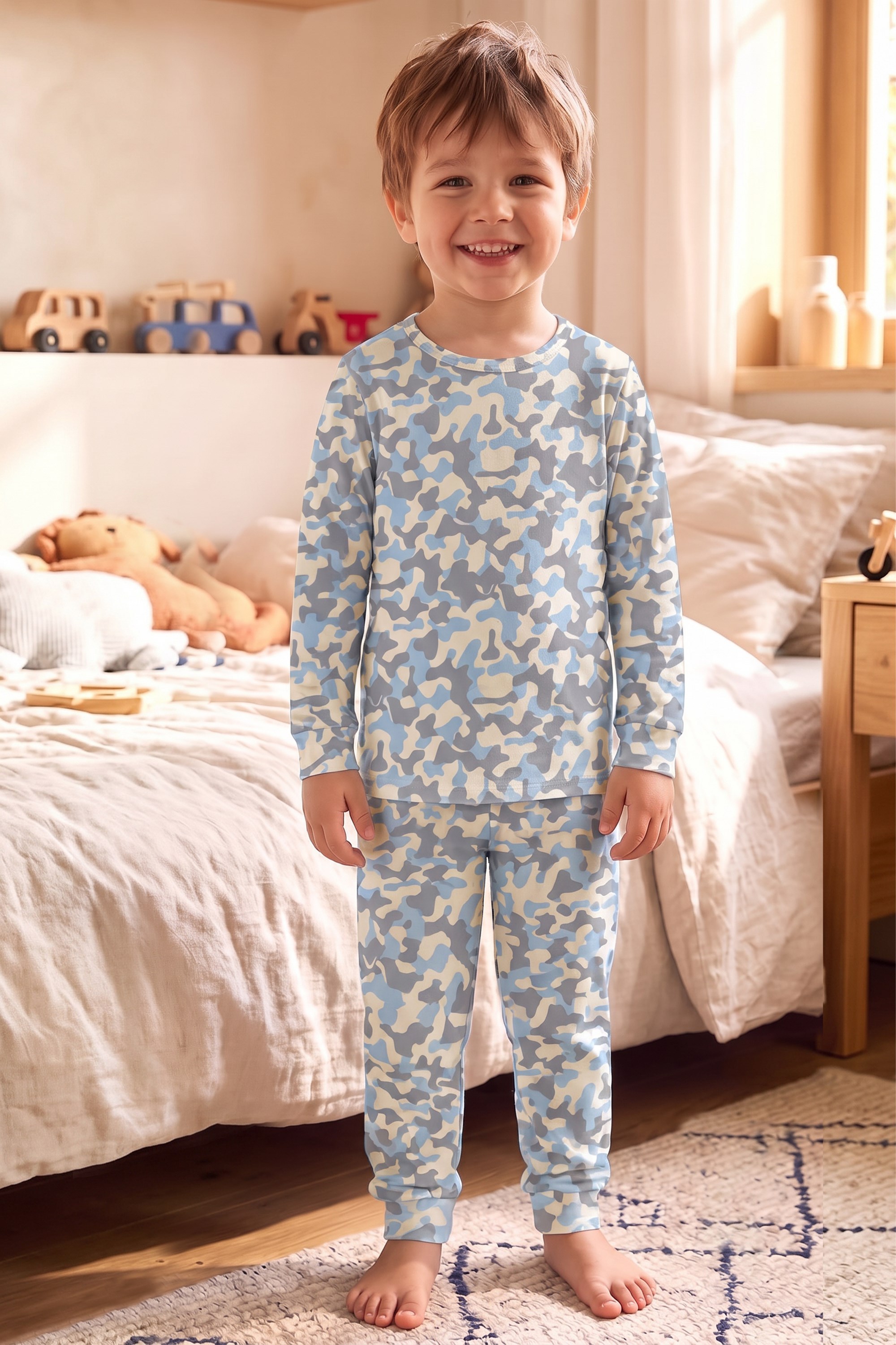 Öts Erkek Çocuk Tekli Pamuklu Pijama Uzun Kol Uzun Alt Desenli Nefes Alan Rahat Kesim (374014)
