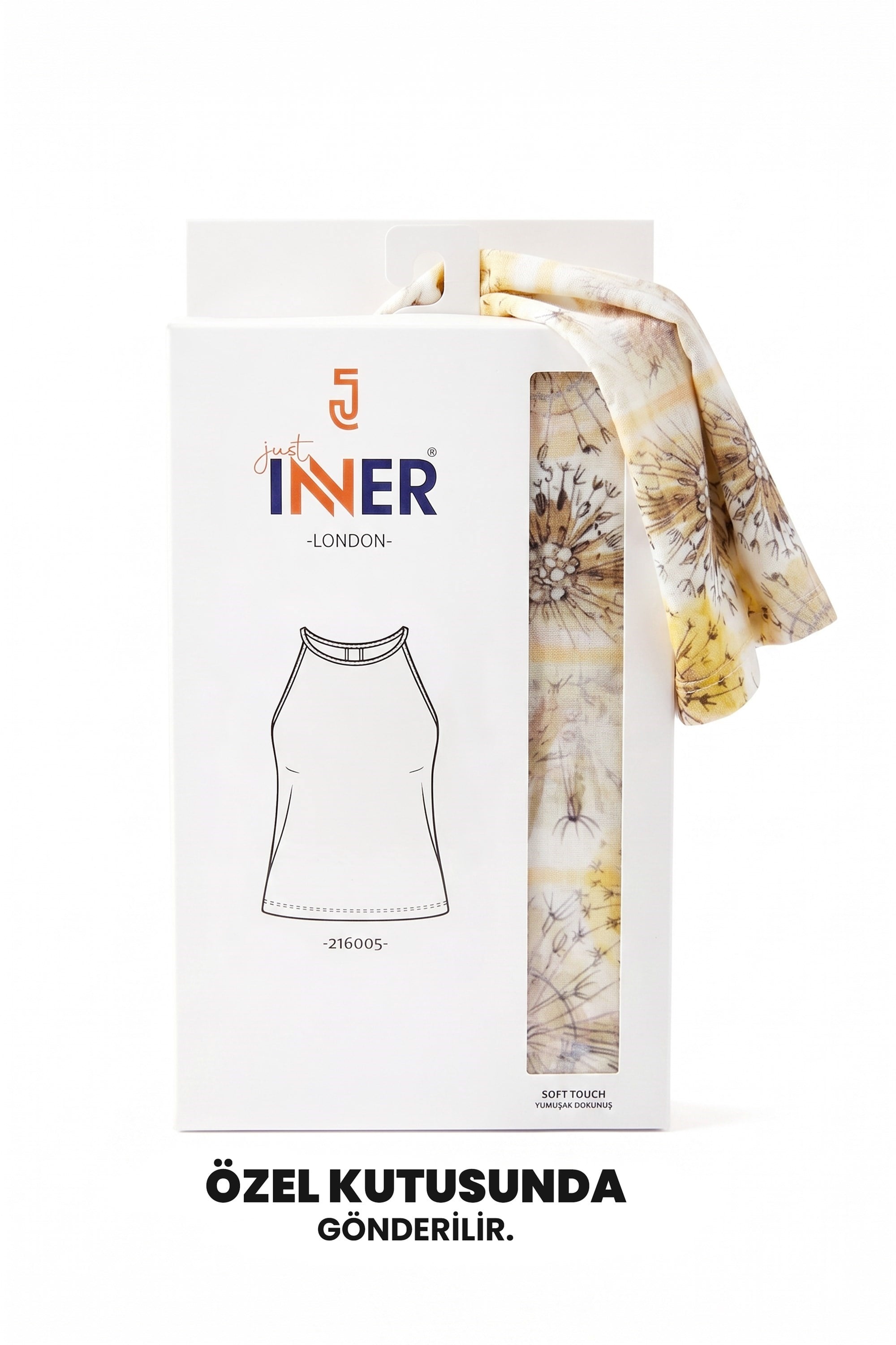Just Inner Kadın Tekli Viskon Bluz Halter Yaka Botanik Desenli Askılı Günlük Rahat Kesim (216005)