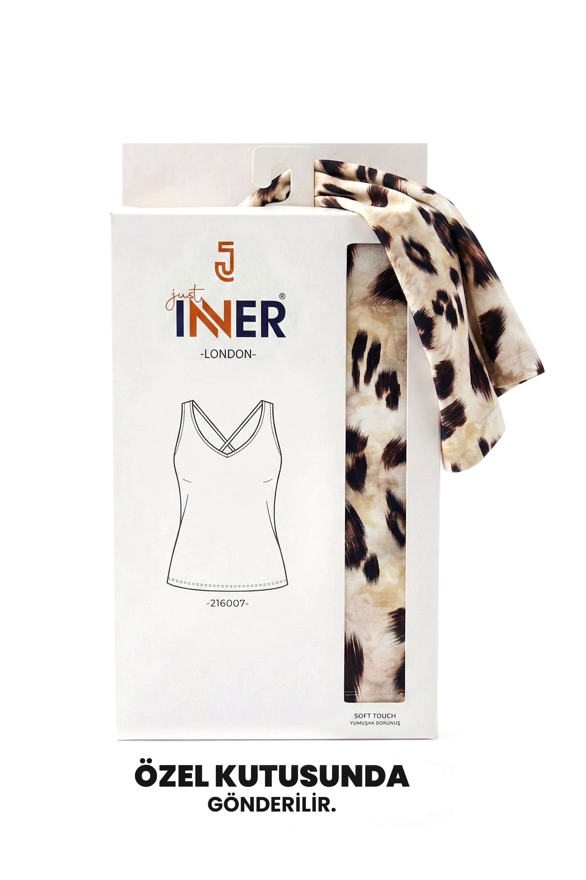 Just Inner Kadın Tekli Viskon Bluz Leopar Desenli V Yaka Çapraz Sırt Detaylı Şık ve Modern (216007)