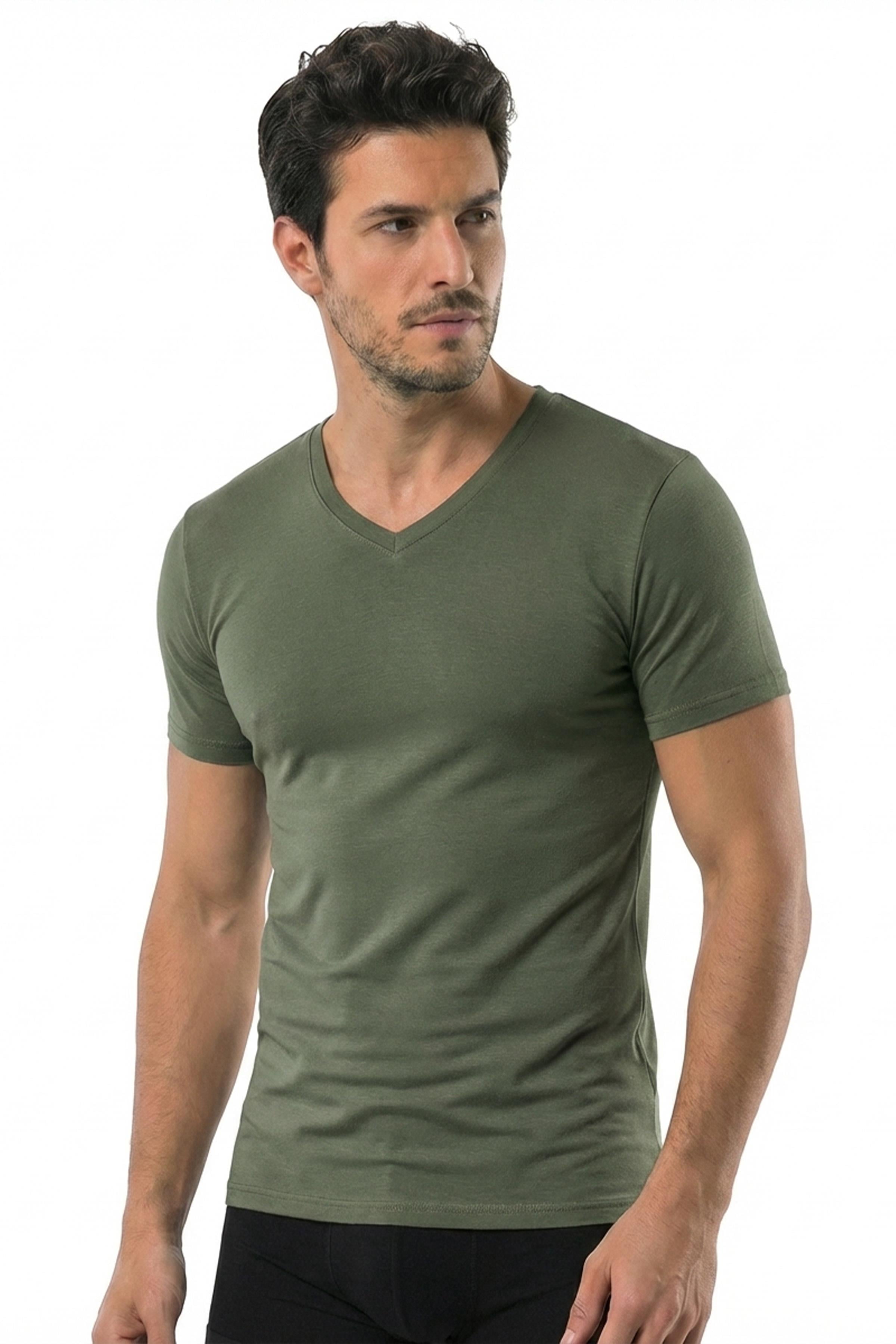 Öts Erkek T-Shirt V Yaka Modal (%47 Modal - %47 Pamuk - %6 Elastan)