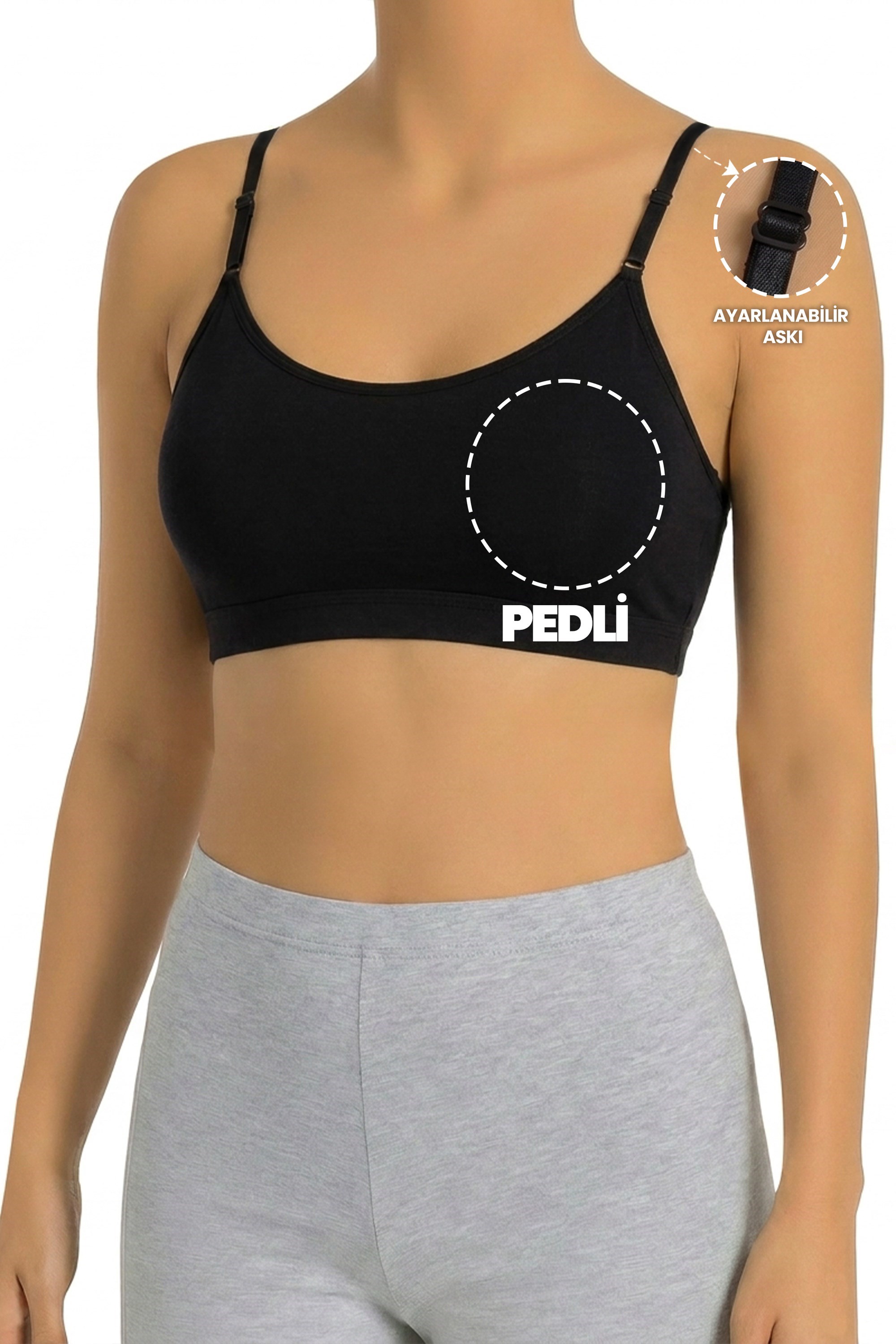 Öts Kadın Sütyen Pedli İnce Ayarlanabilir Askılı Büstiyer (%96 Pamuk - %4 Elastan)