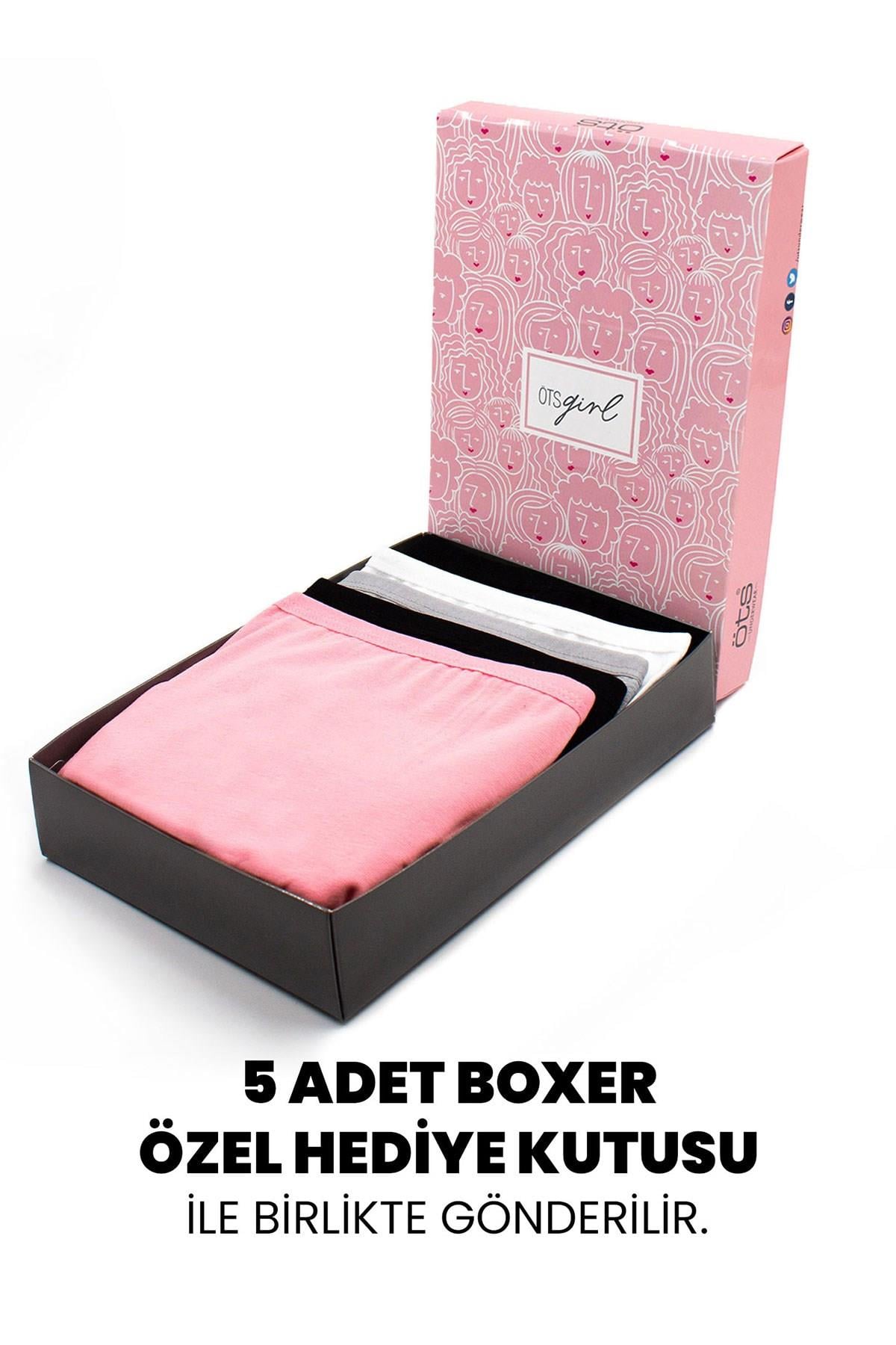 Öts Premium 5’li Kız Çocuk Boxer - Hediye Kutulu, Pamuklu Kumaş, Esnek, Etiketsiz, İnce Lastik Tayt