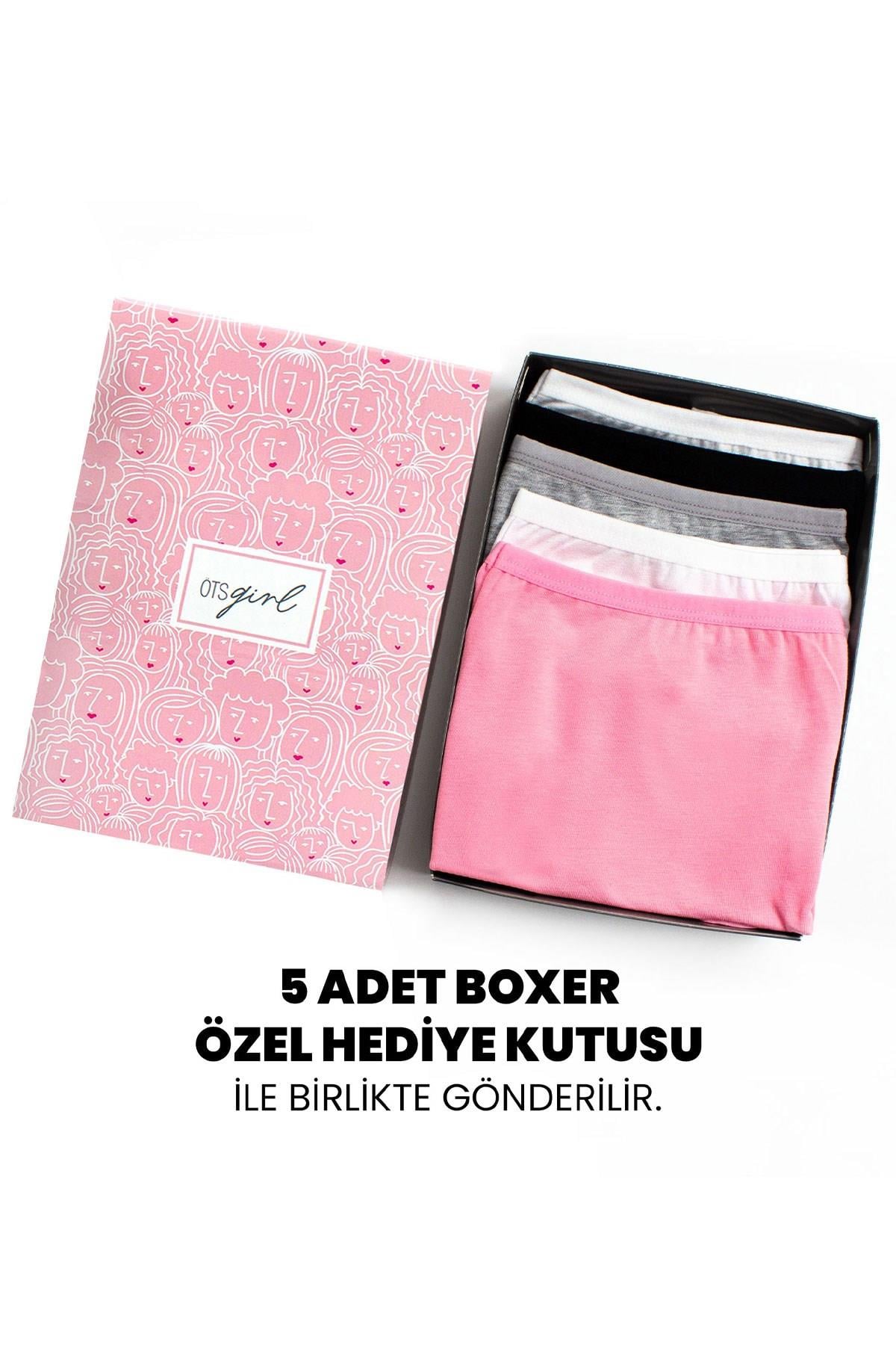 Öts Premium 5’li Kız Çocuk Boxer - Hediye Kutulu, Pamuklu Kumaş, Esnek, Etiketsiz, İnce Lastik Tayt