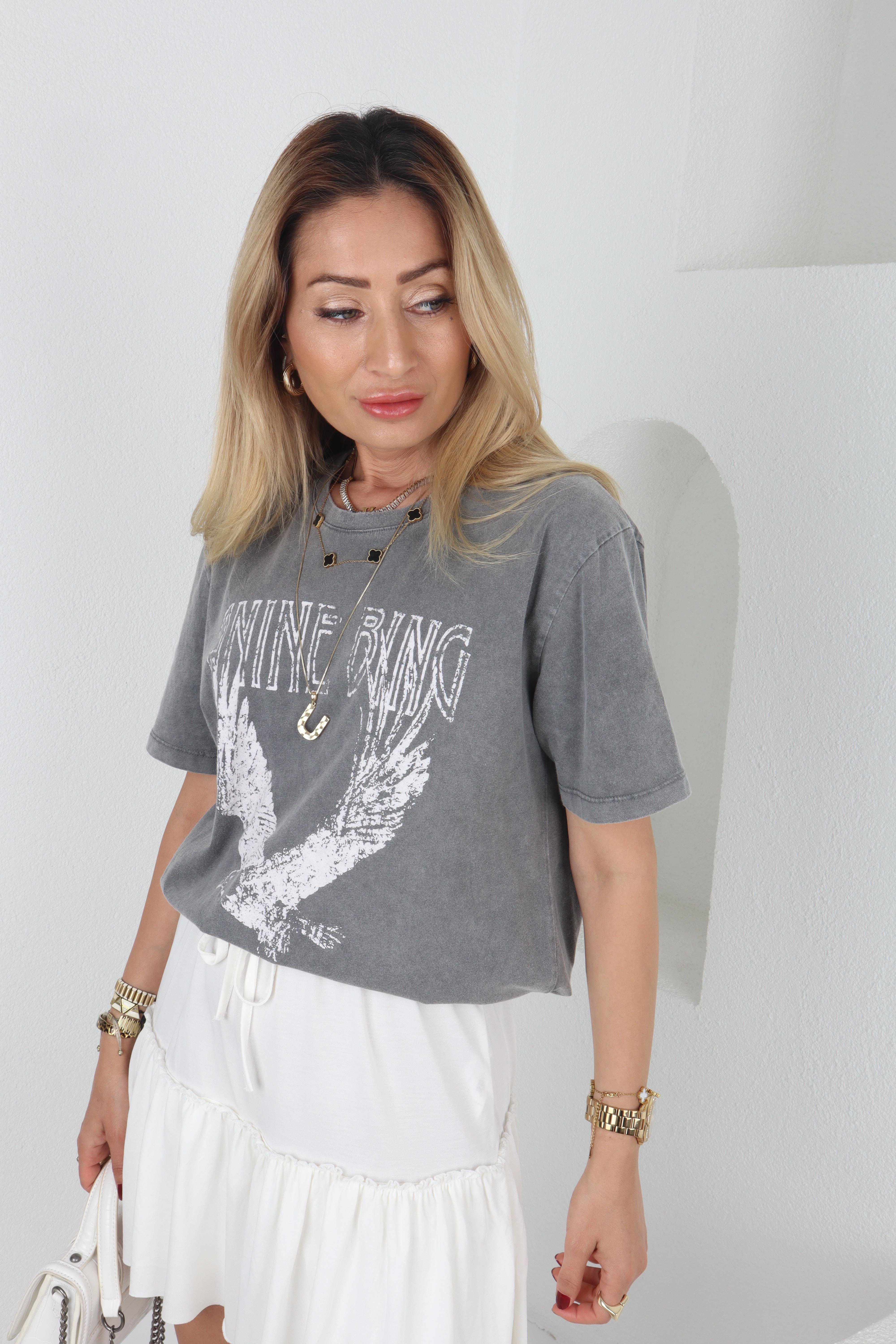 Anine Bing Yazılı Yıkamalı Tshirt T-SHİRT