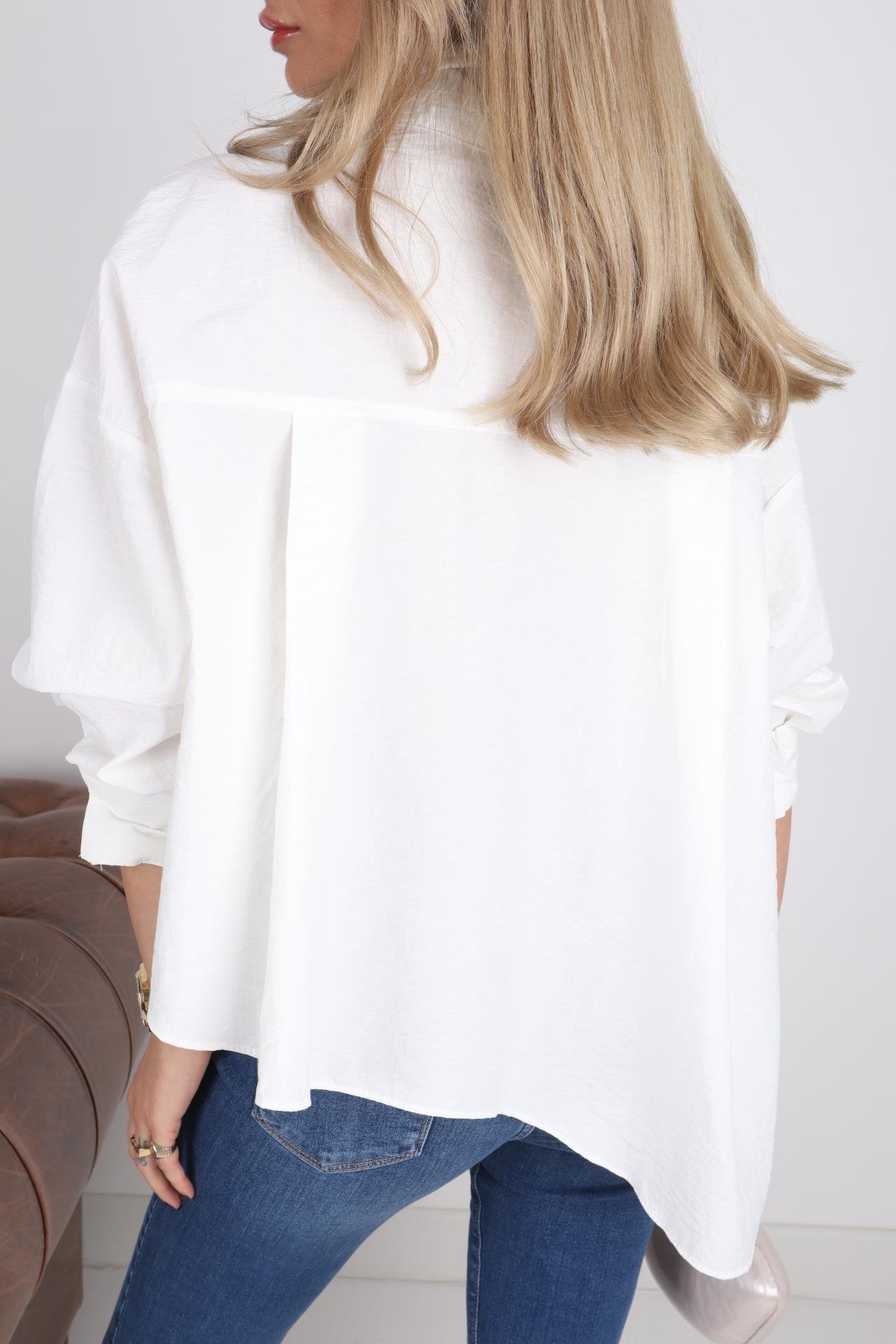 Asimetrik Kesim Ekru Crop Gömlek GÖMLEK